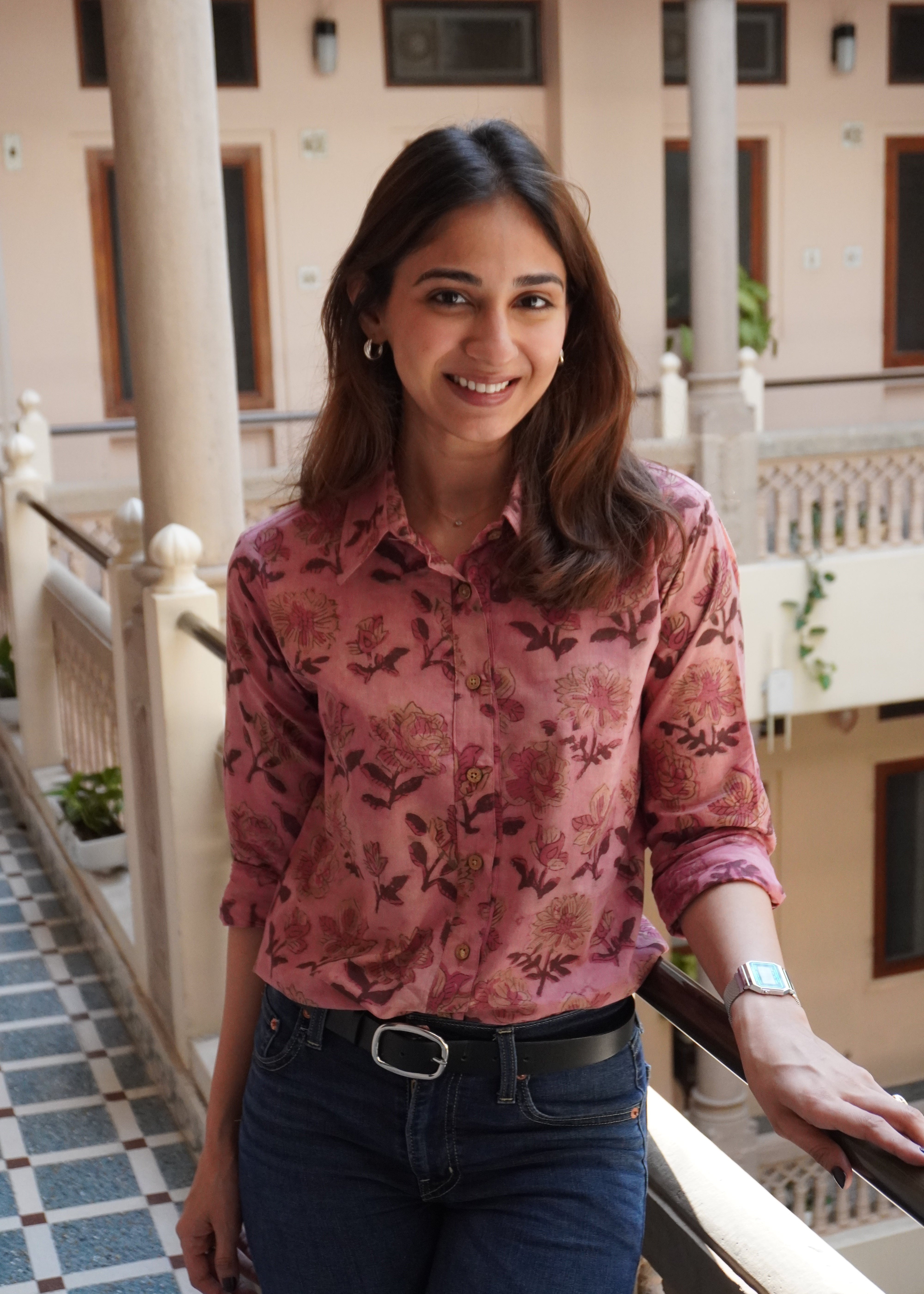 Pink Bagru Ajrakh Floral Handblock Shirt