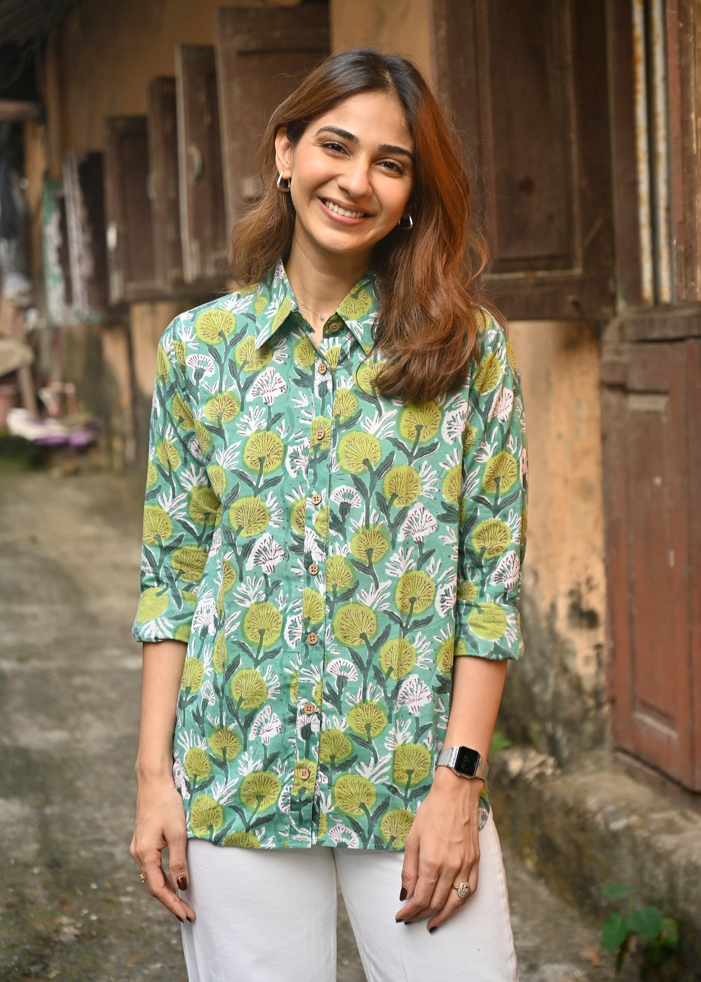 Green Blossom Handblock Shirt