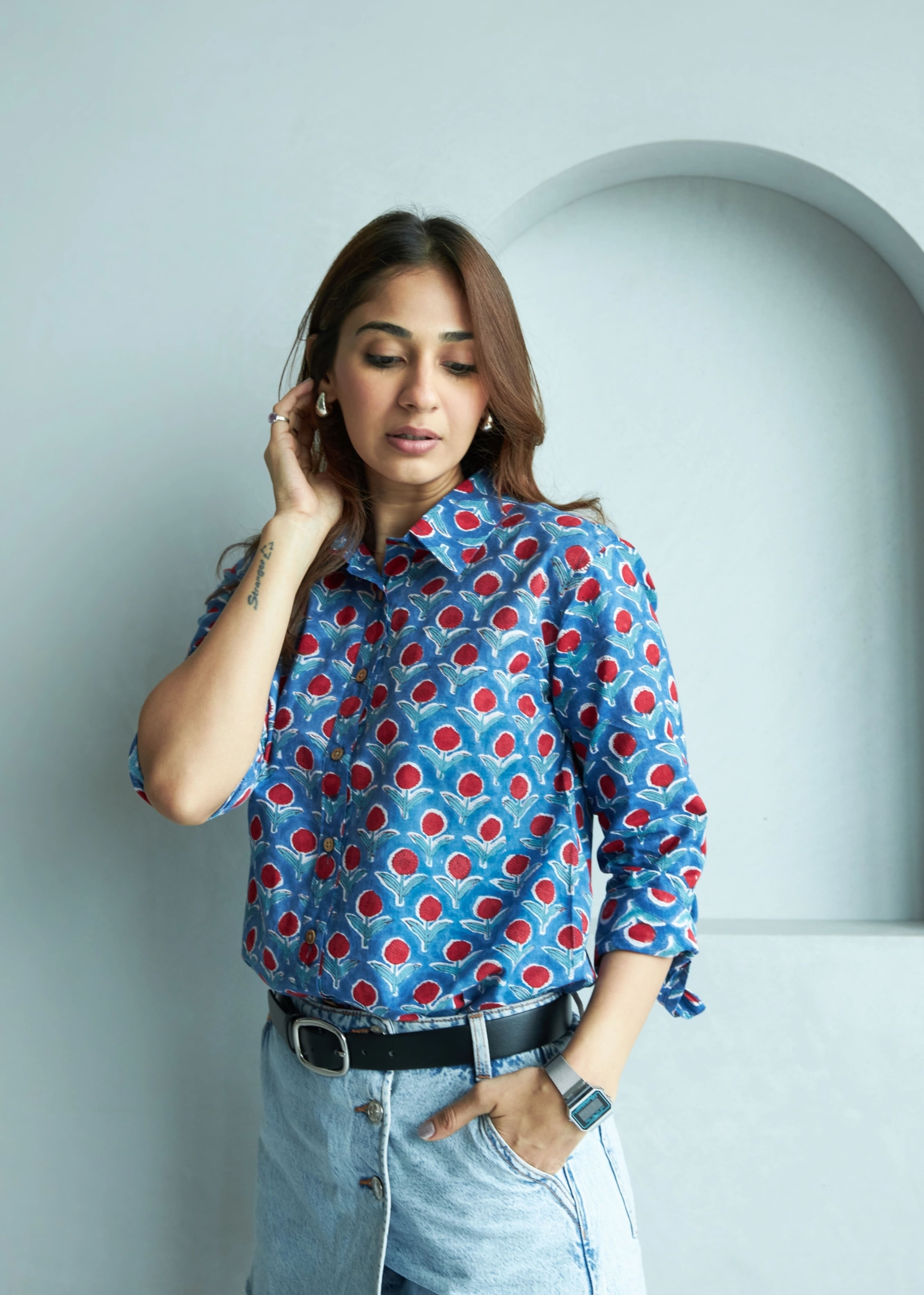 Blue Cherry Handblock Shirt
