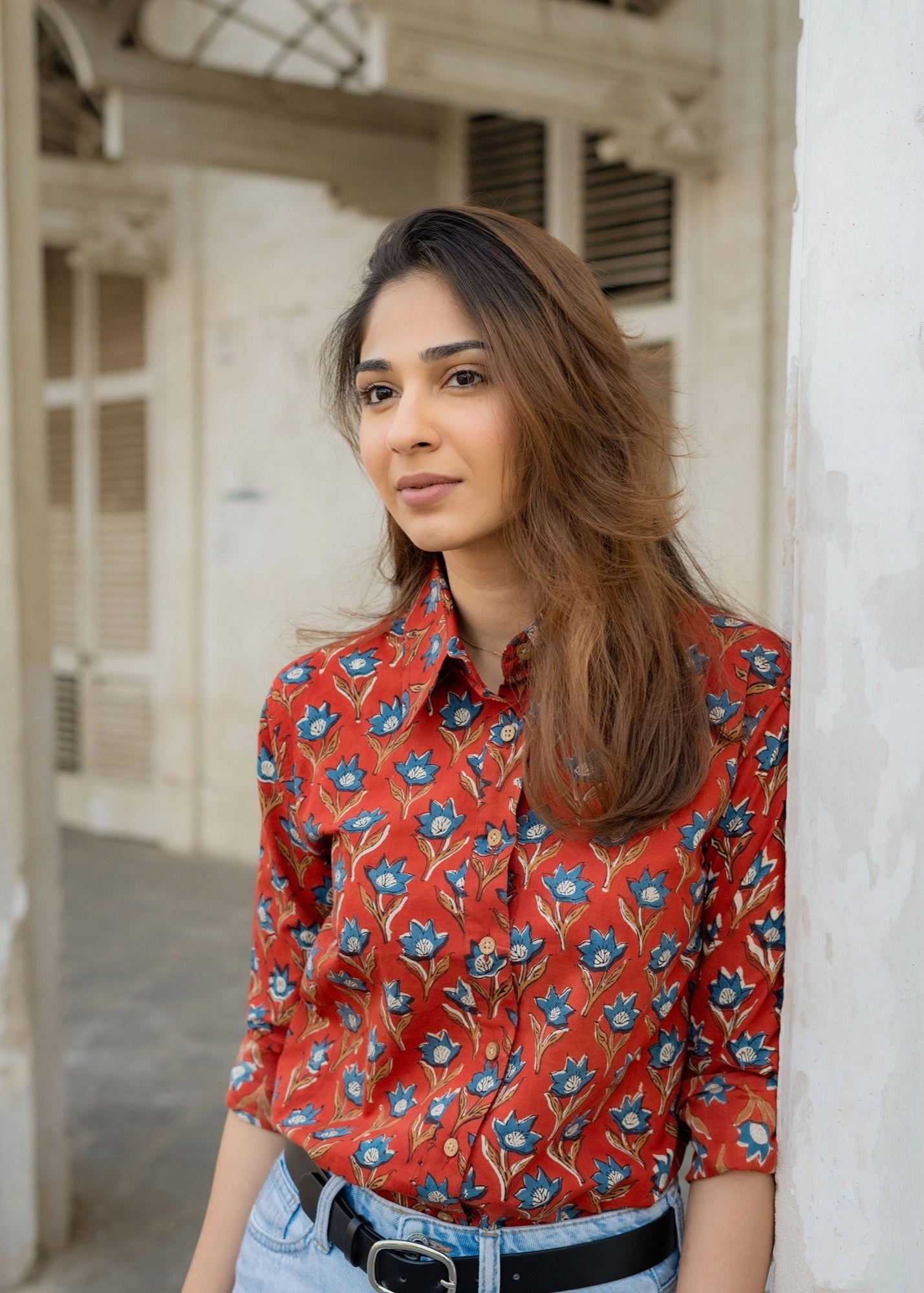Red Bagru Block Print Shirt