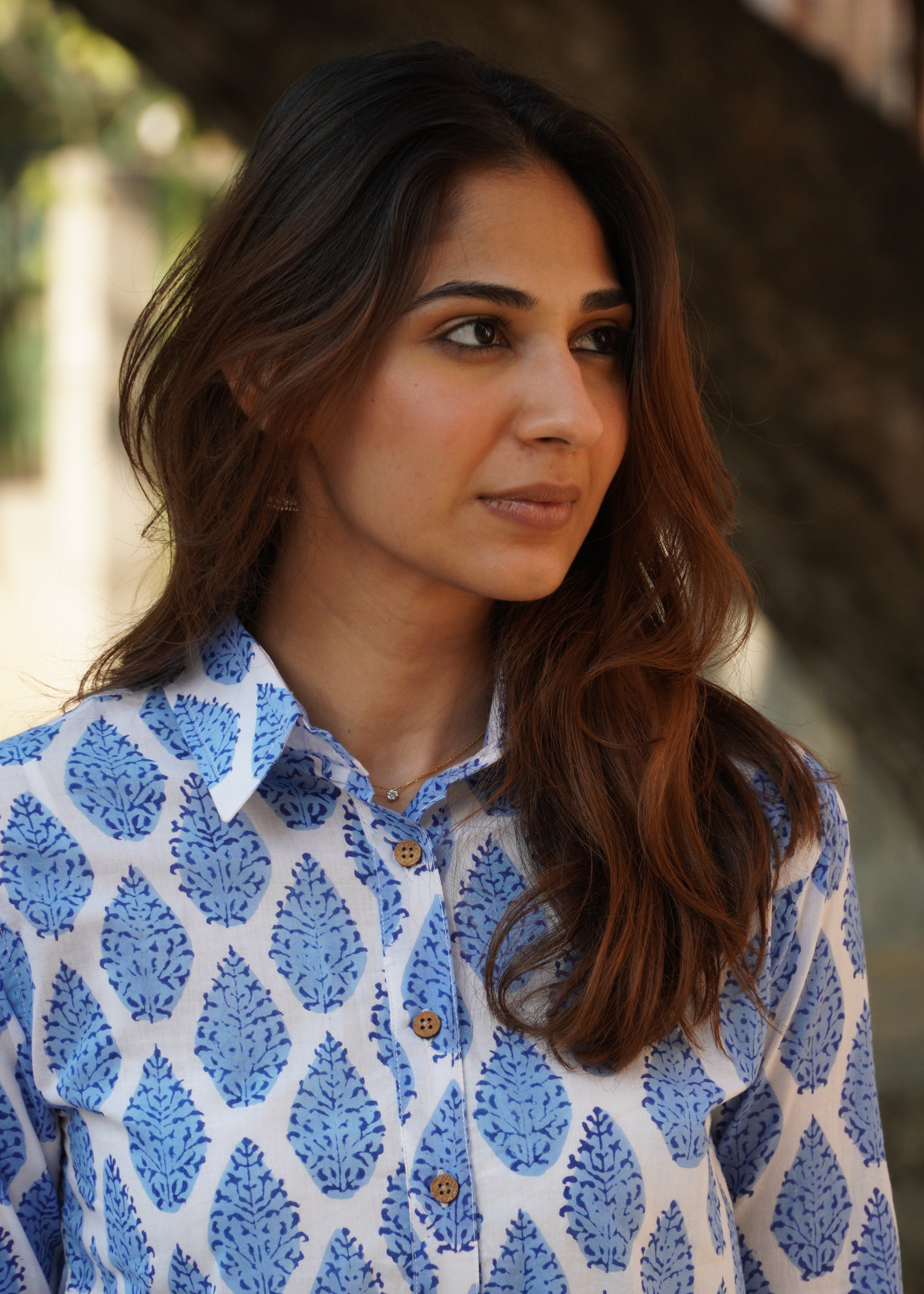 Blue Leaf Block Print Shirt