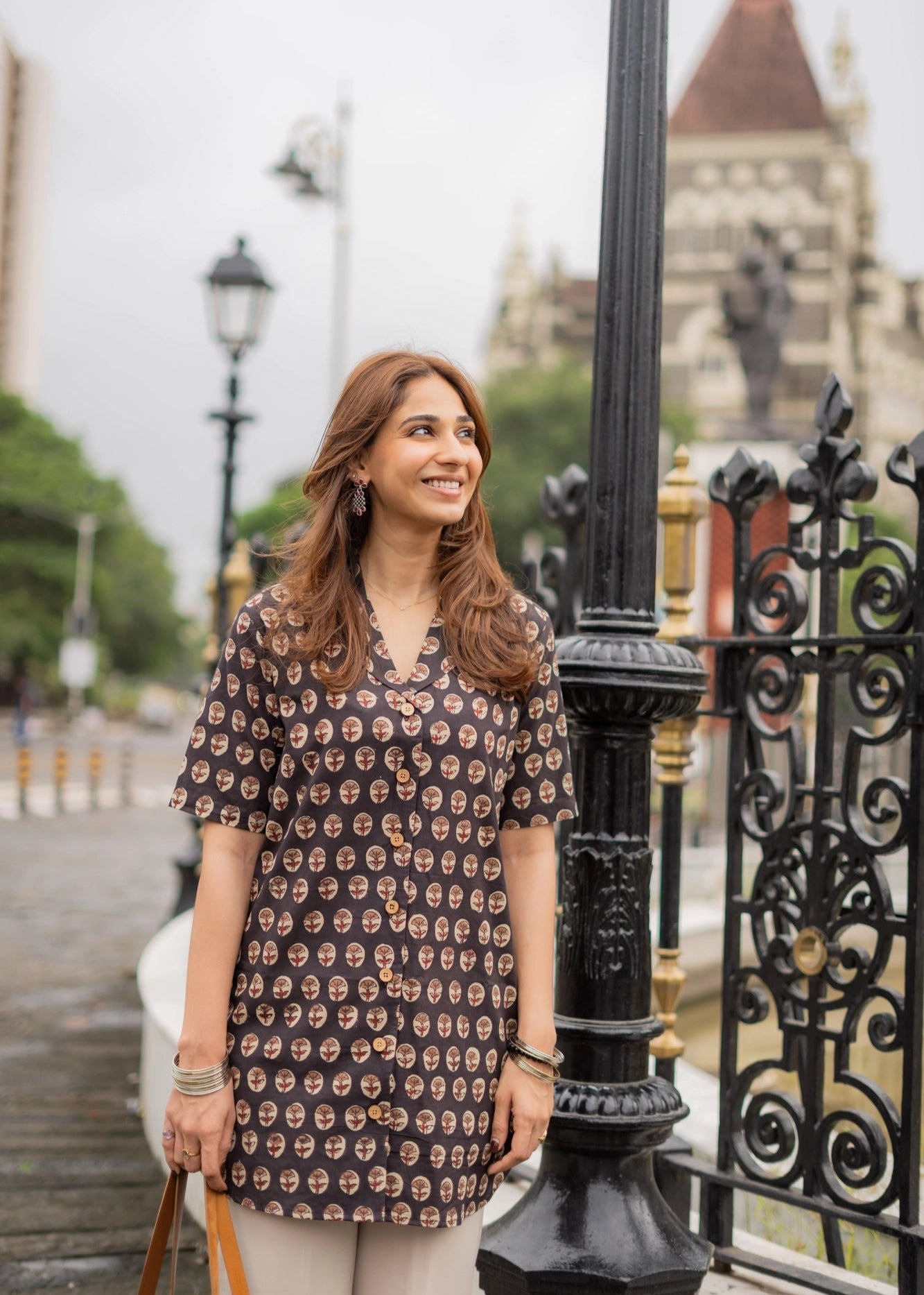 Brown Bagru Motif Handblock Shirt Kurti