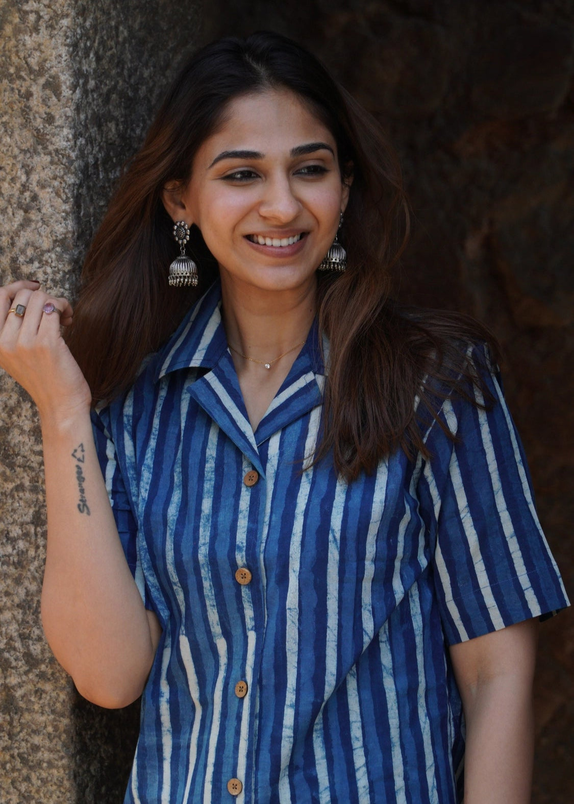 Indigo Bagru Stripe Shirt Kurti