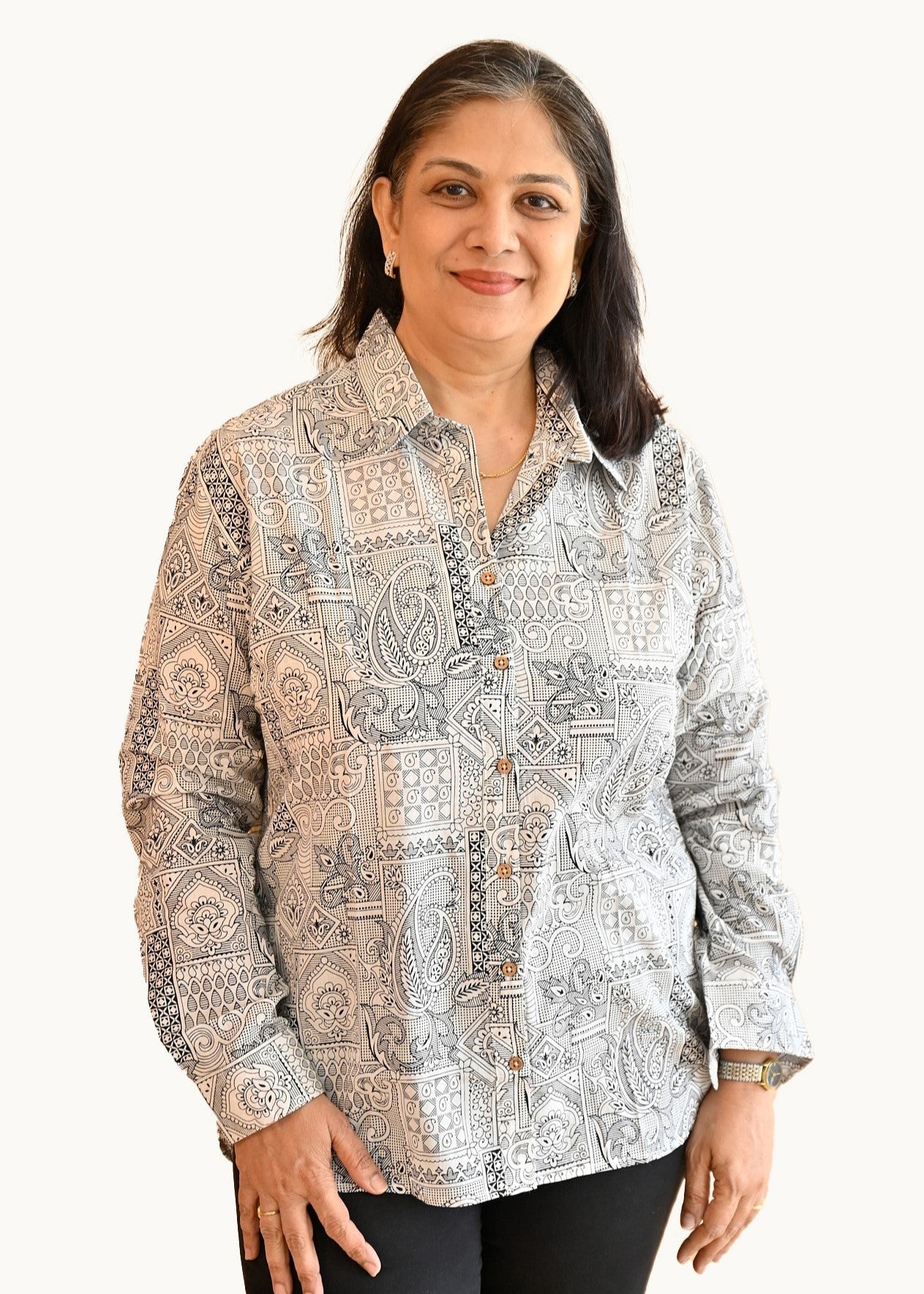 Grey Patchwork Cotton Shirt