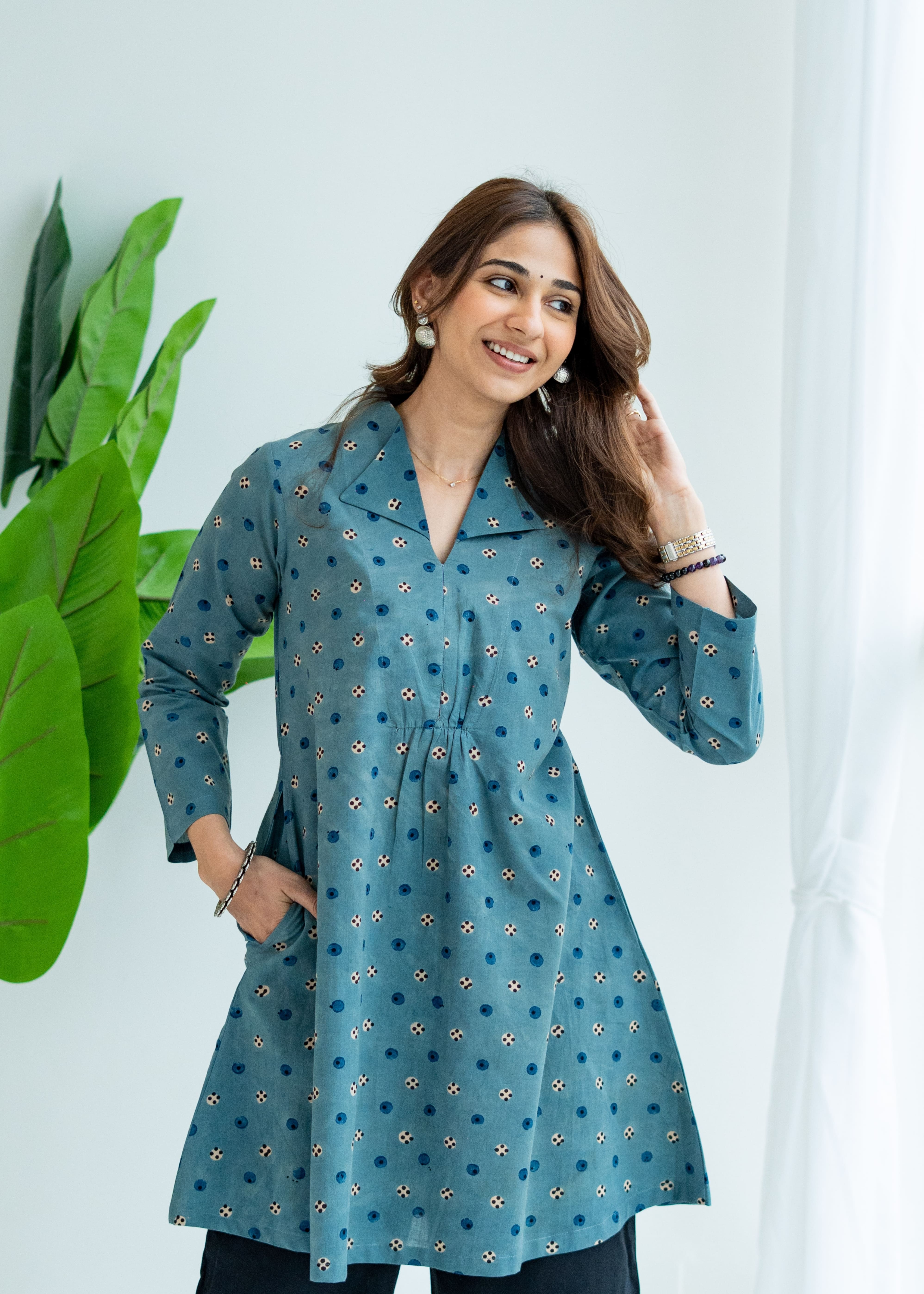 Indigo Ajrakh Cotton A Line Dress