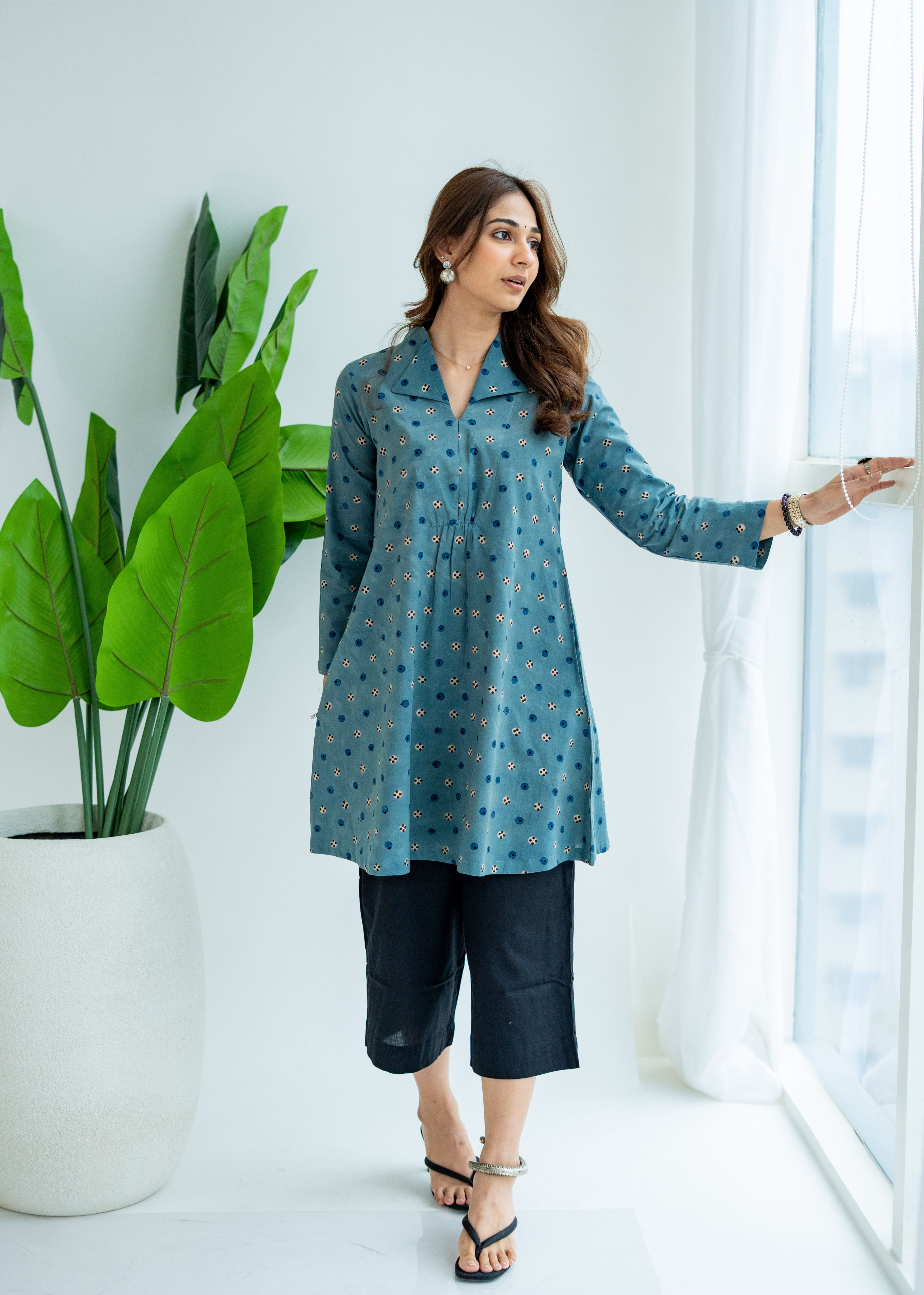 Indigo Ajrakh Cotton A Line Dress