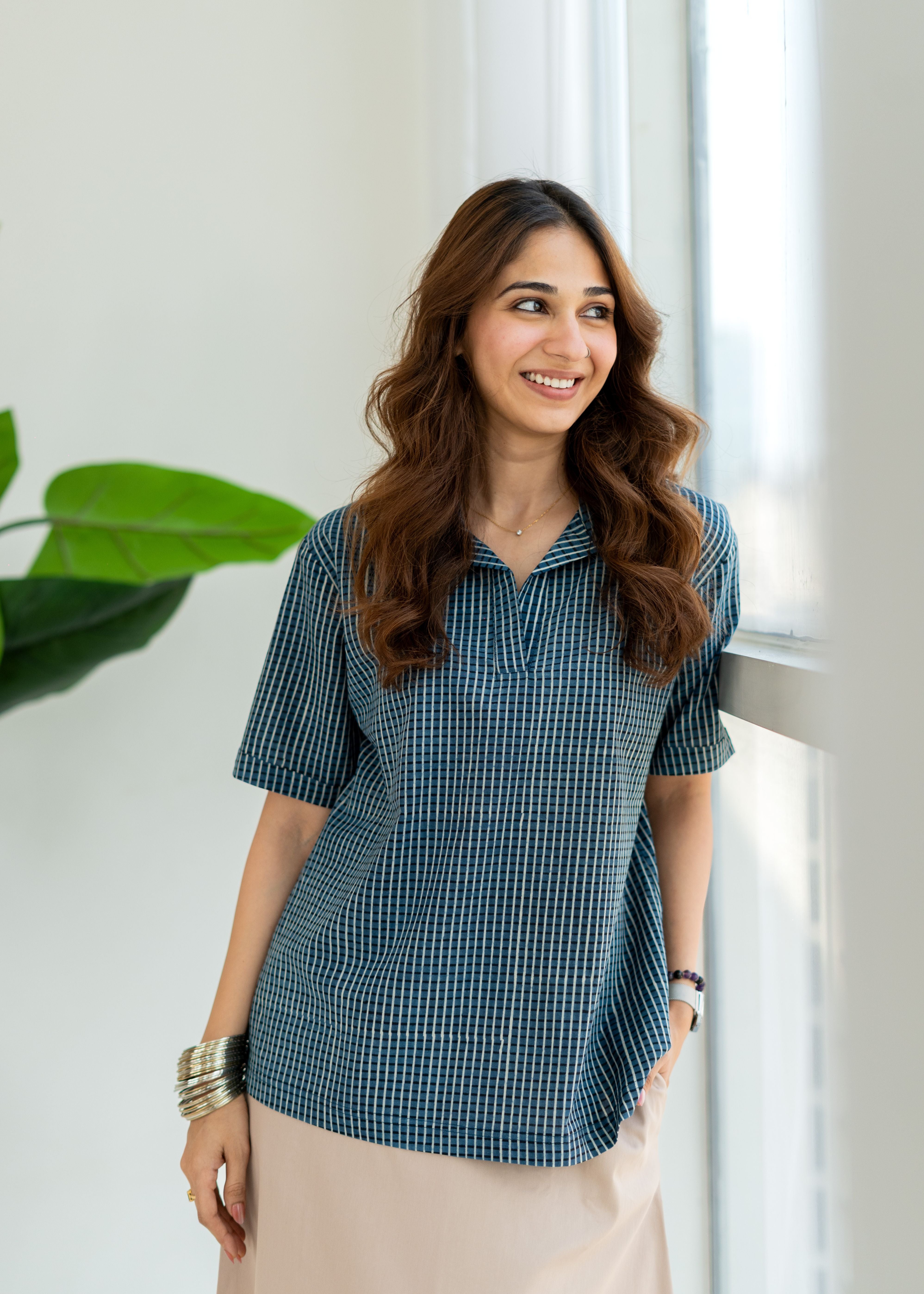 Indigo Ajrakh Checks Unisex Cotton T Shirt