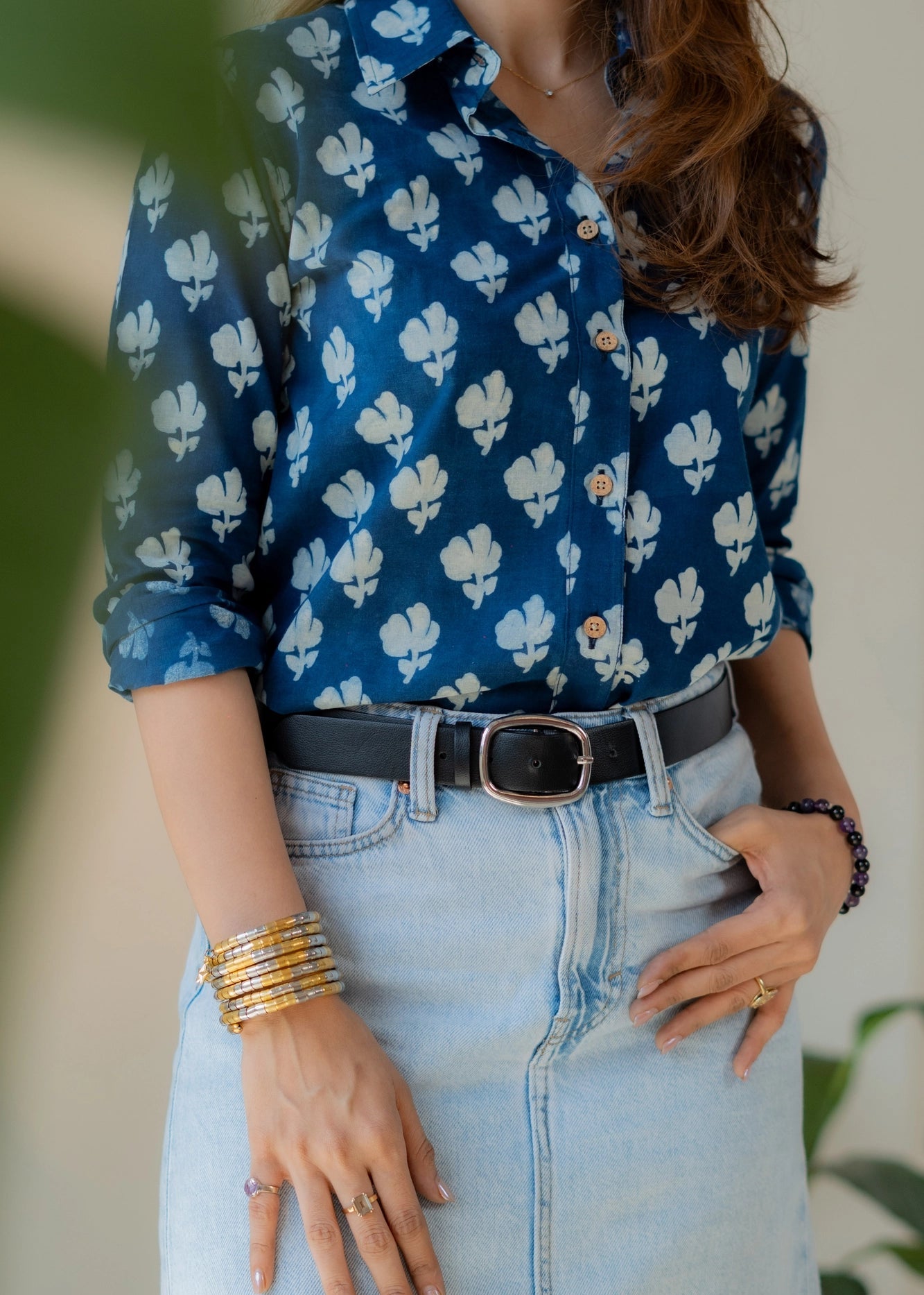 Navy Blue Bagru Block Print Cotton Shirt