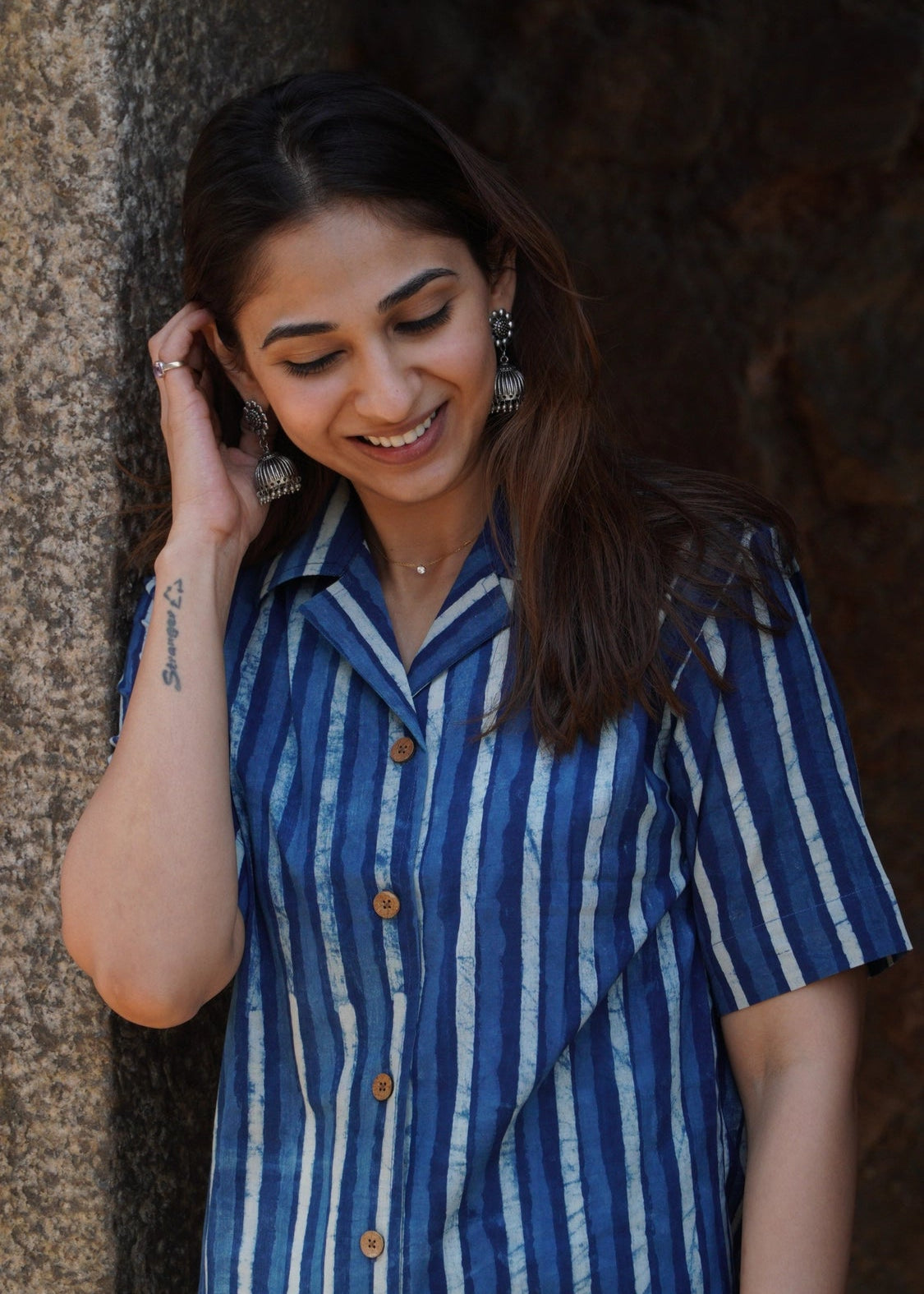 Indigo Bagru Stripe Shirt Kurti