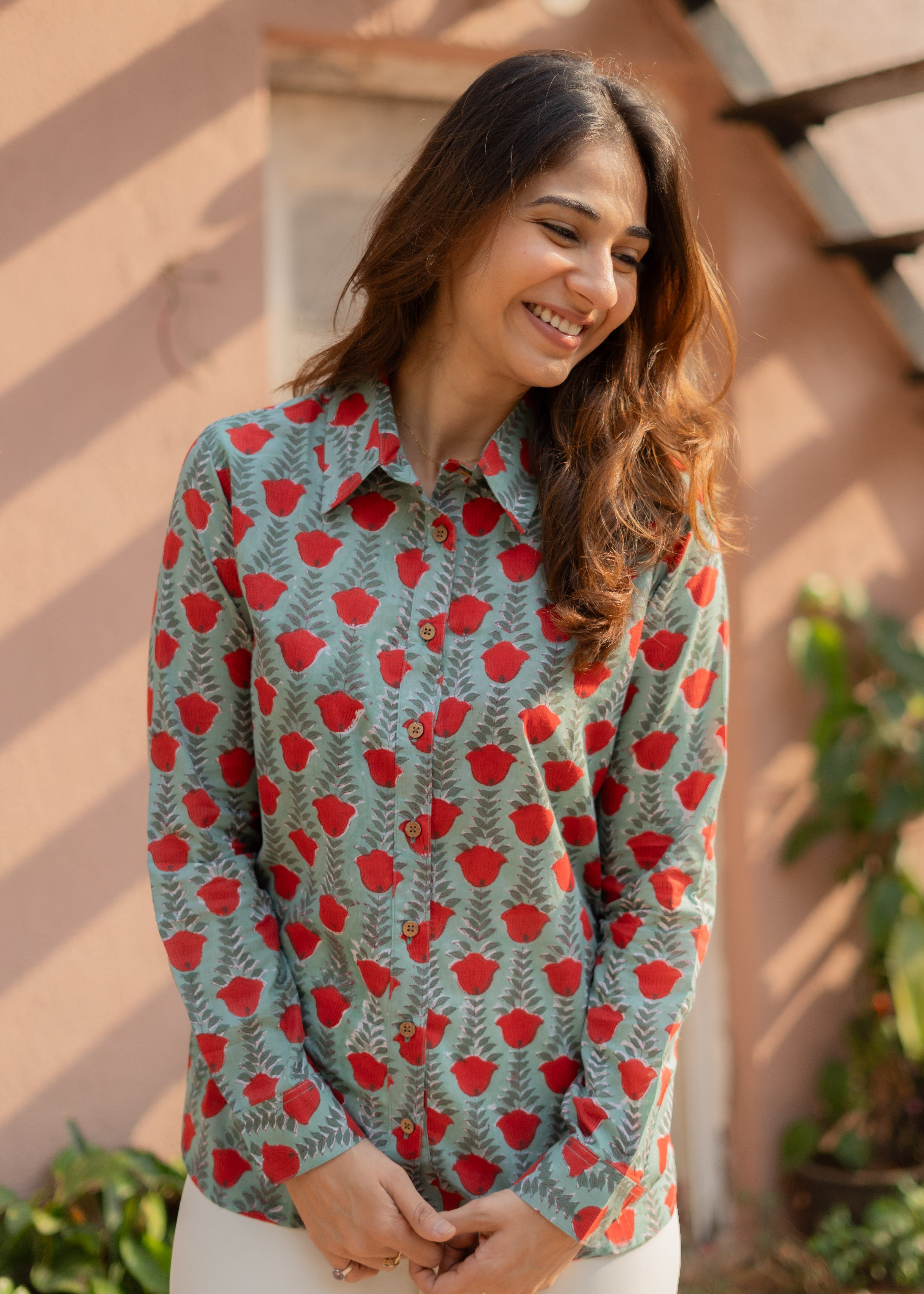Green Cherry Handblock Shirt