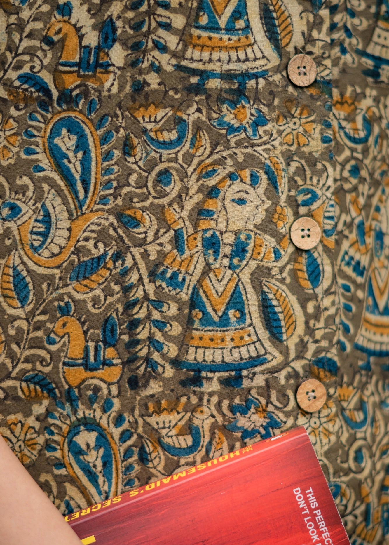 Olive Kalamkari Handblock Cotton Shirt Kurti