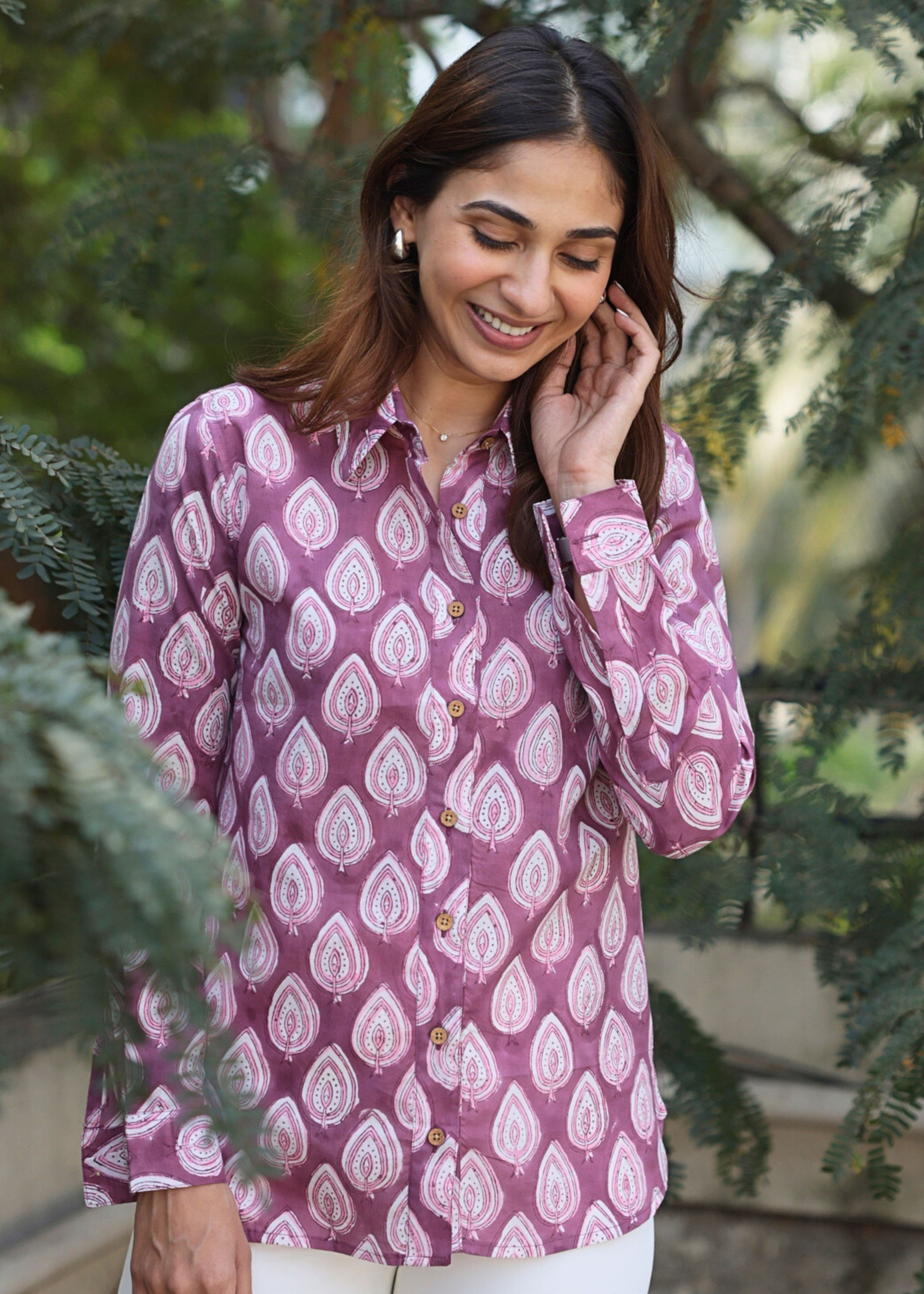 Purple Leaf Handblock Shirt
