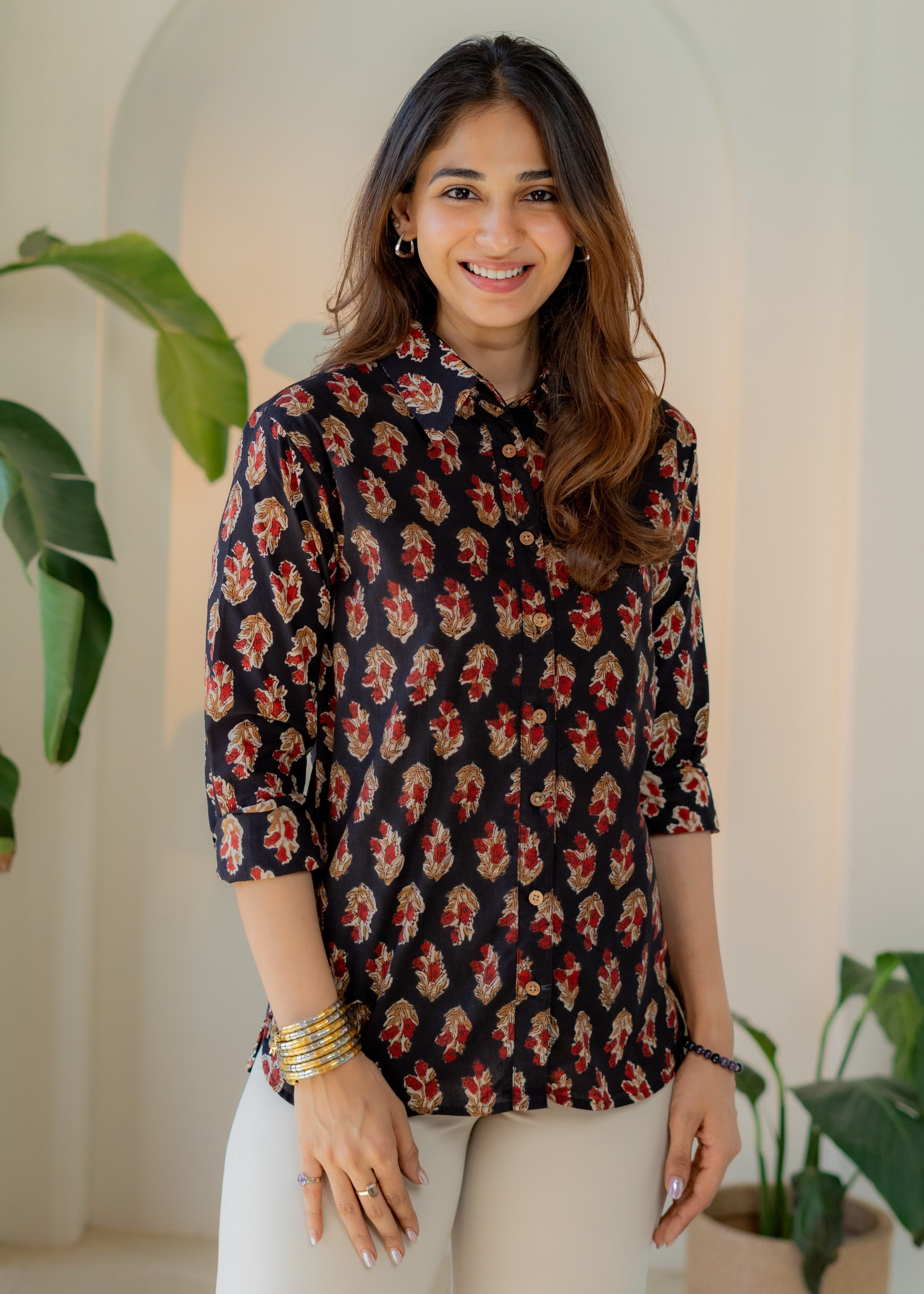 Bagru Red Floral Block Print Shirt