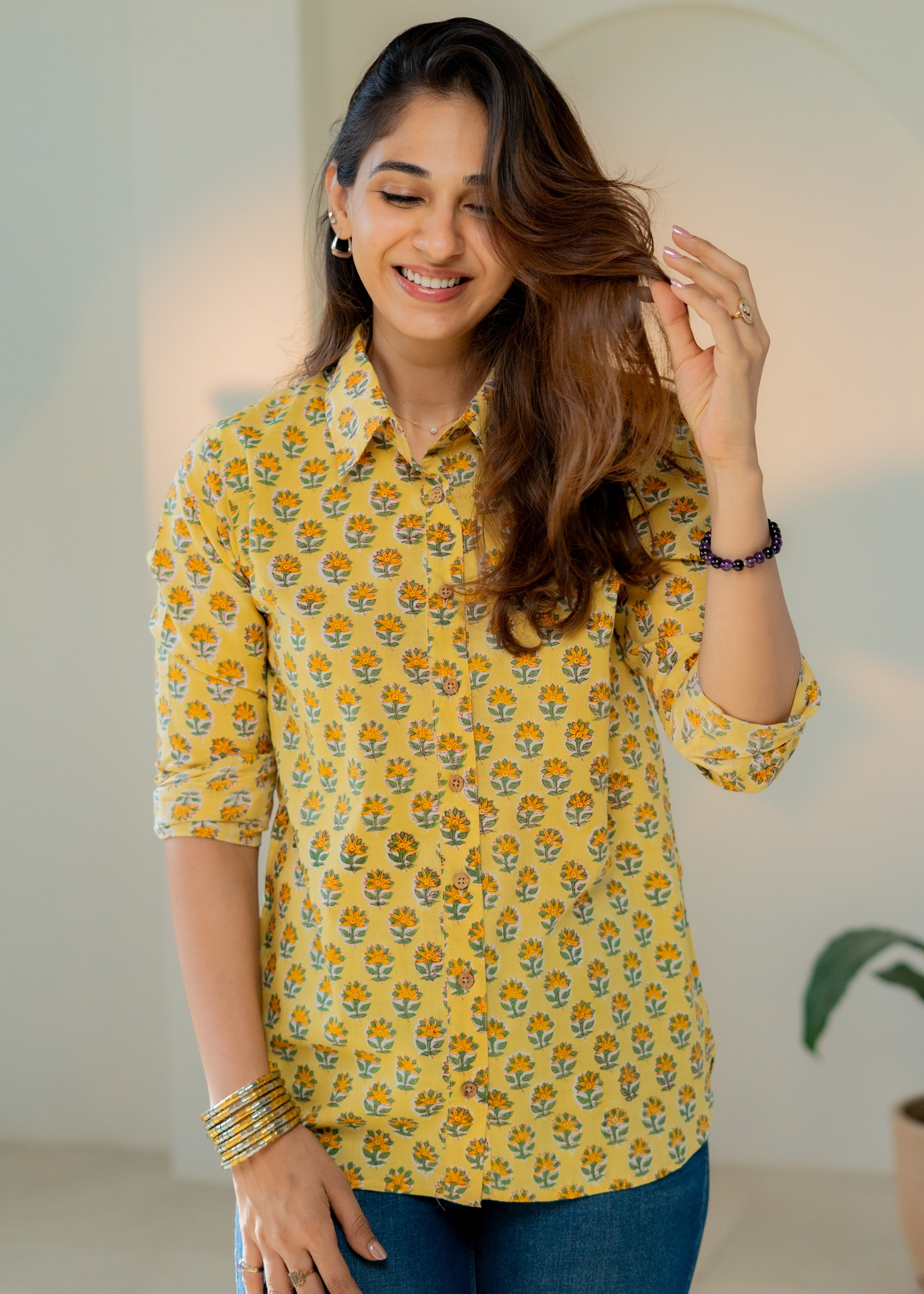 Lemon Flower Block Print Shirt