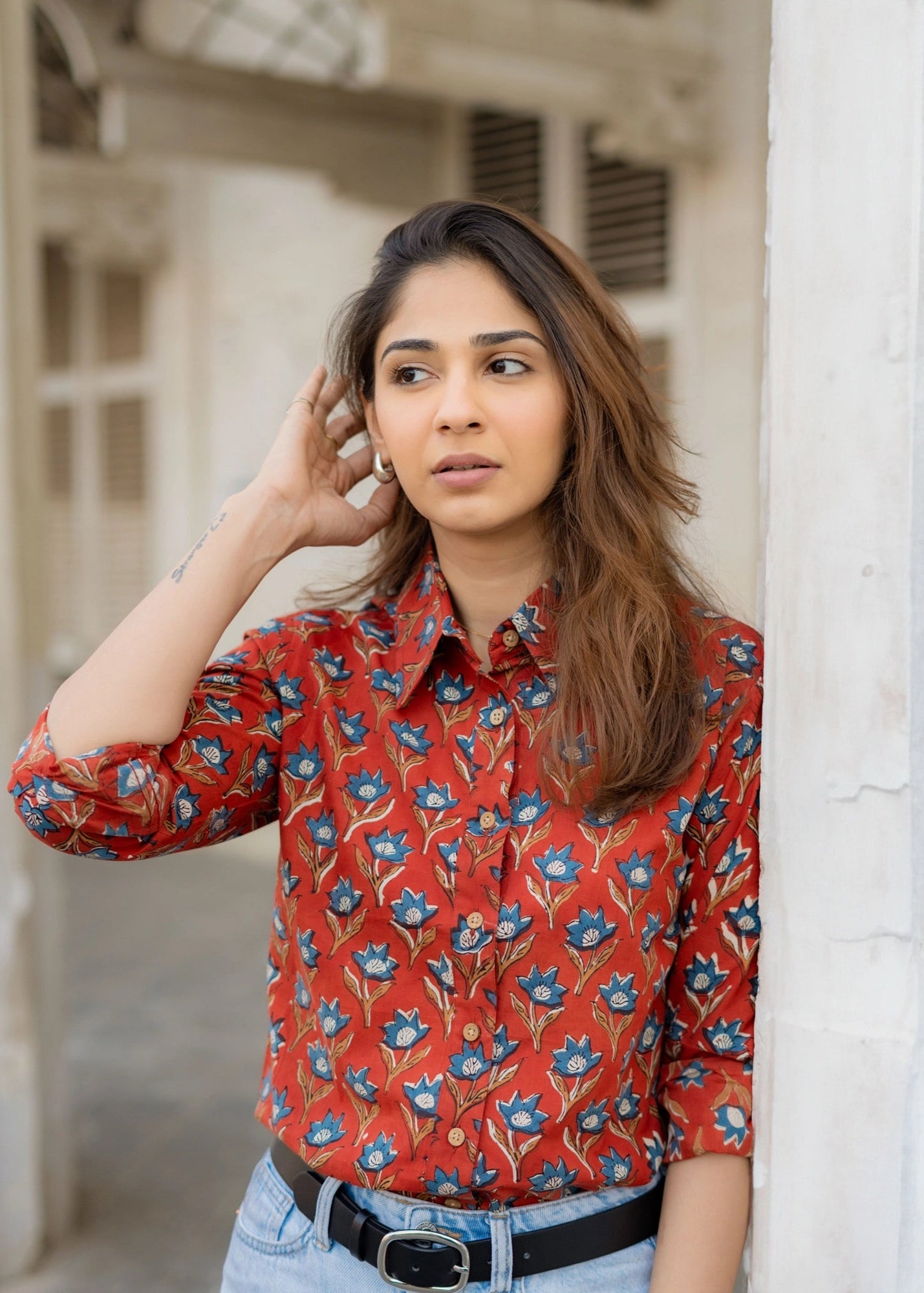 Red Bagru Block Print Shirt