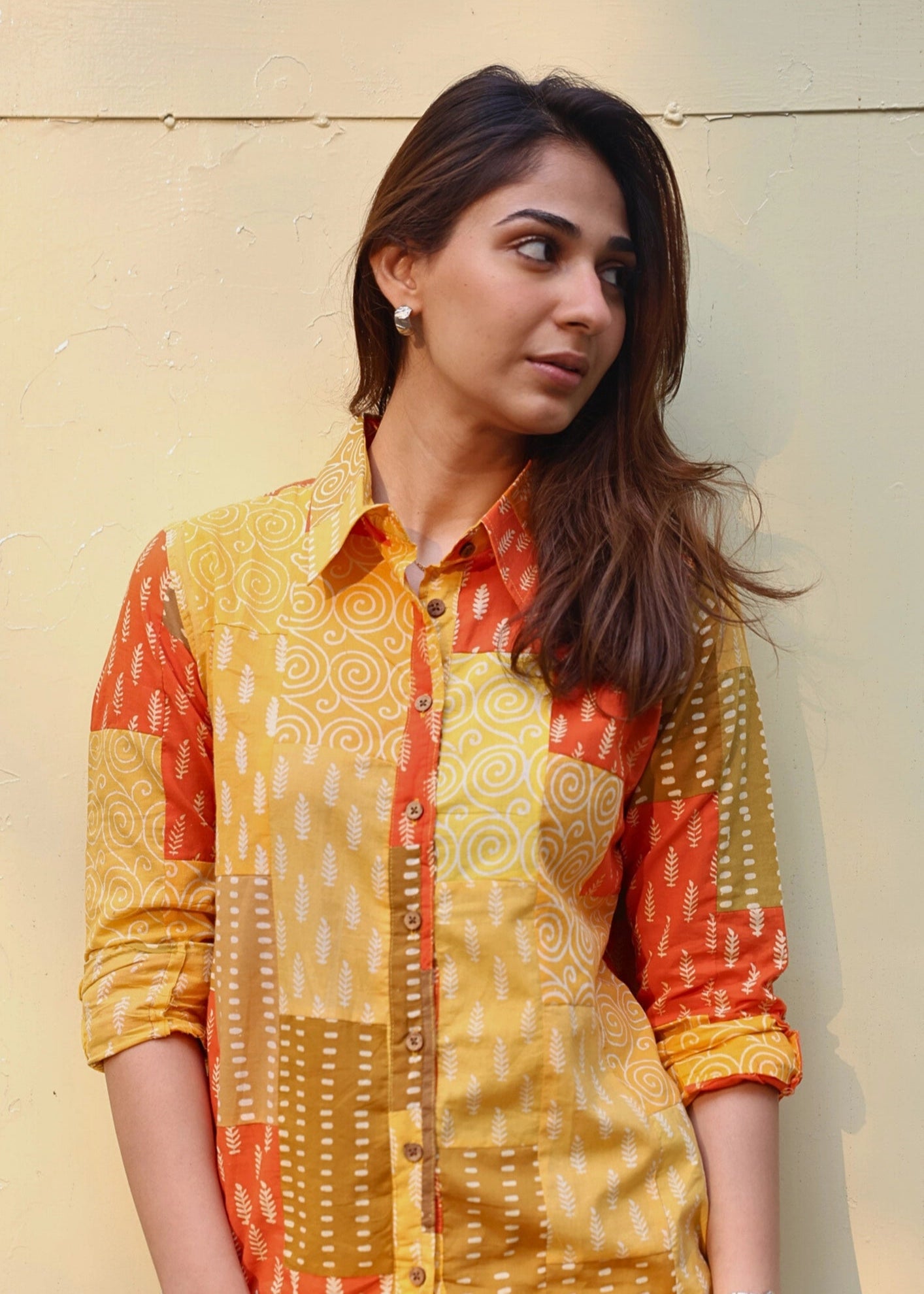 Orange Punch Patchwork Handblock Shirt