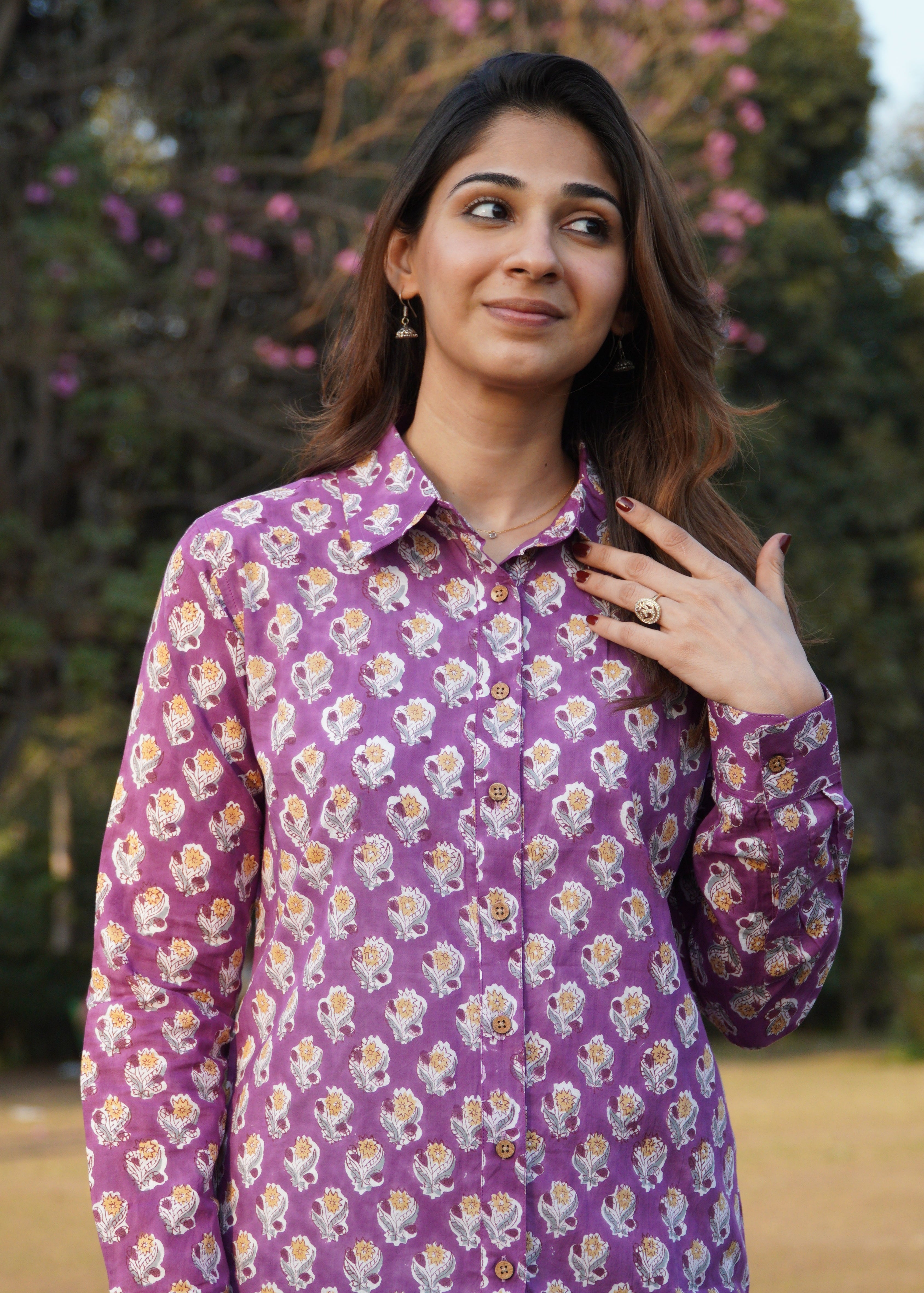 Purple Blossom Block print shirt