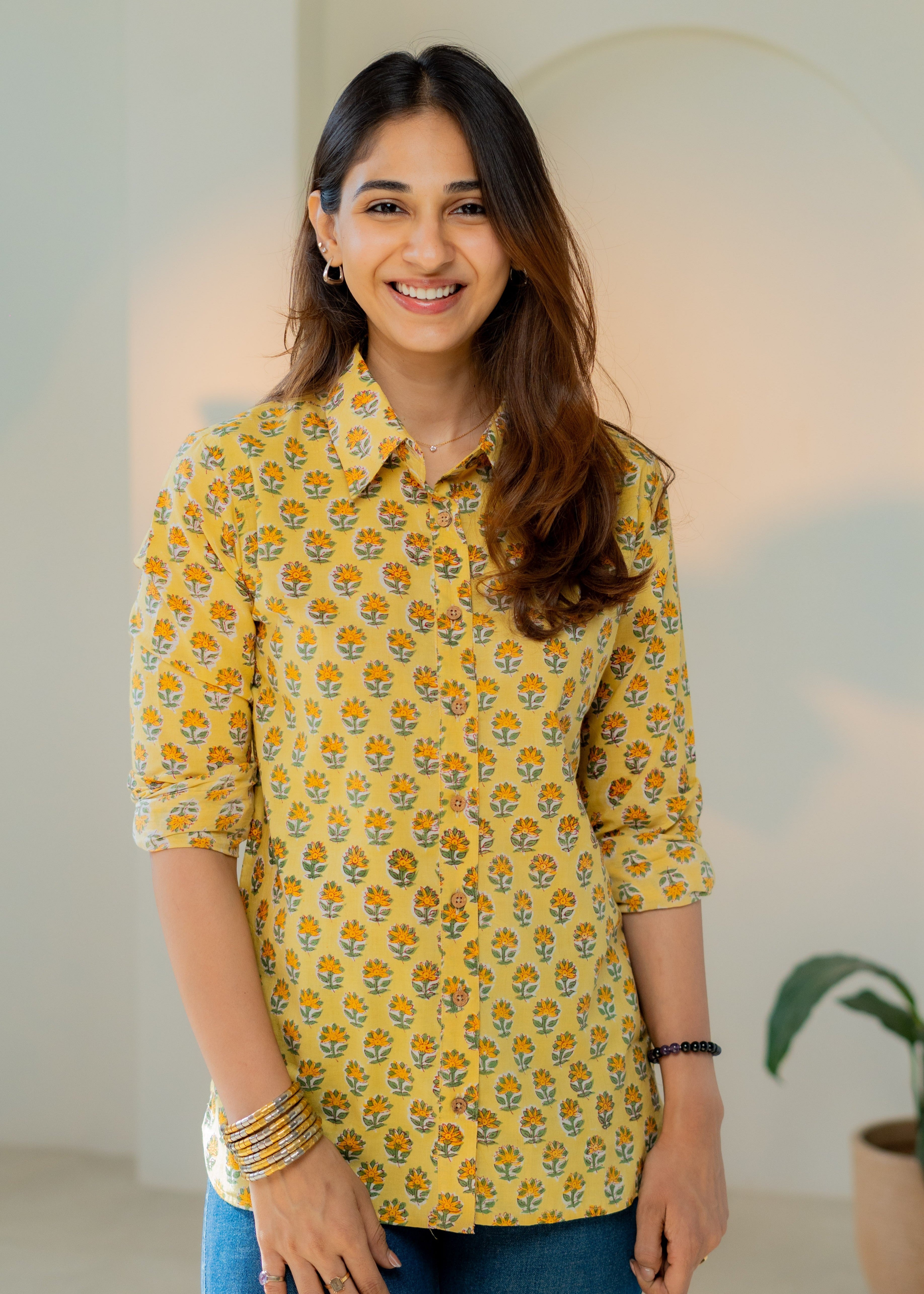 Lemon Flower Block Print Shirt
