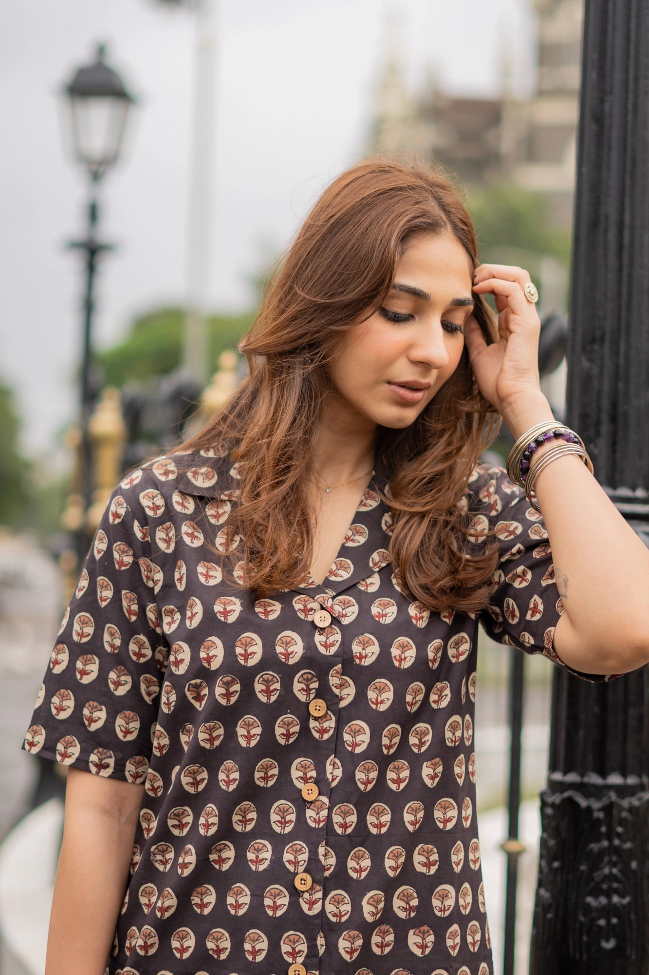 Brown Bagru Motif Handblock Shirt Kurti