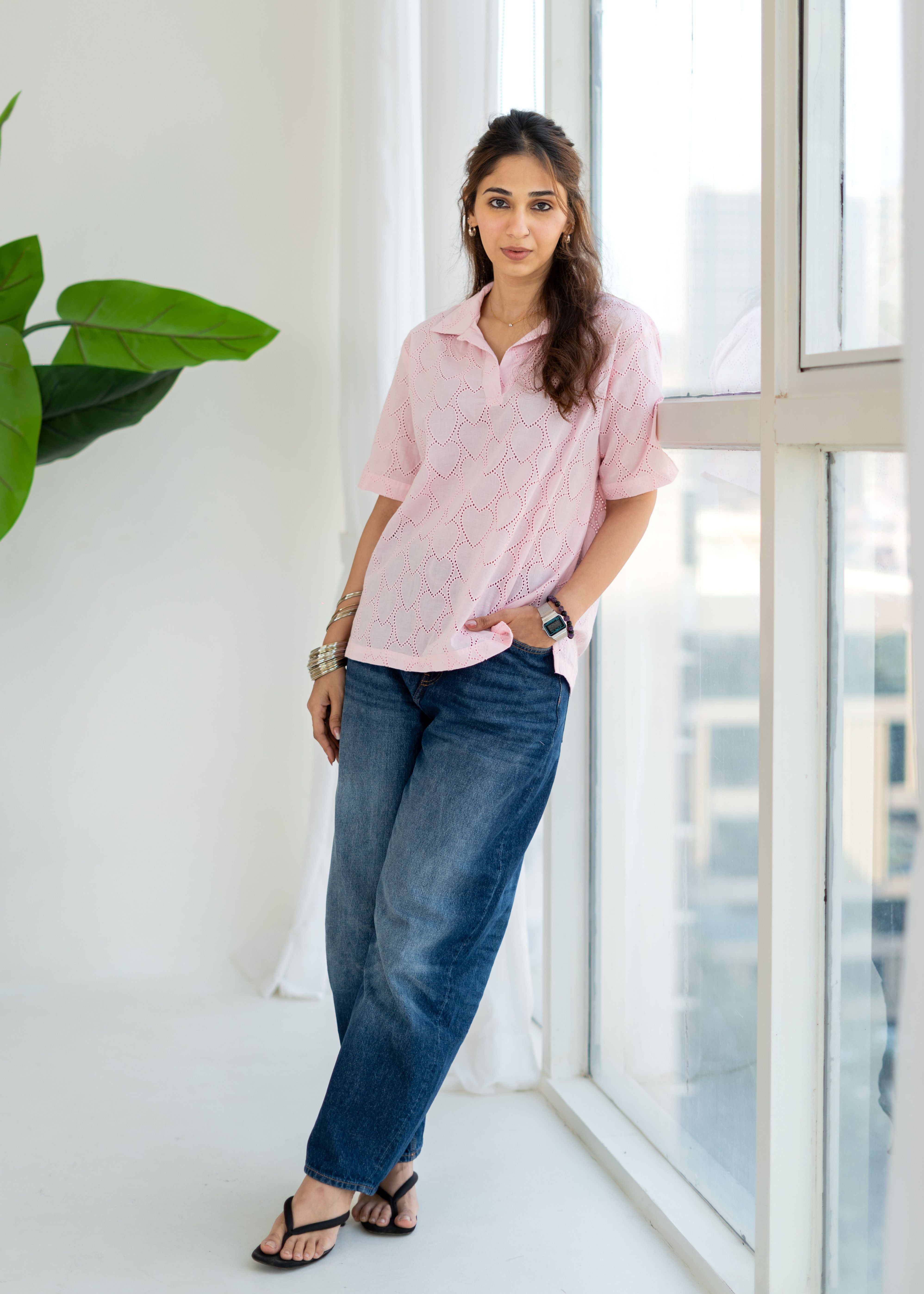 Baby Pink Hakoba Heart Unisex Cotton T Shirt