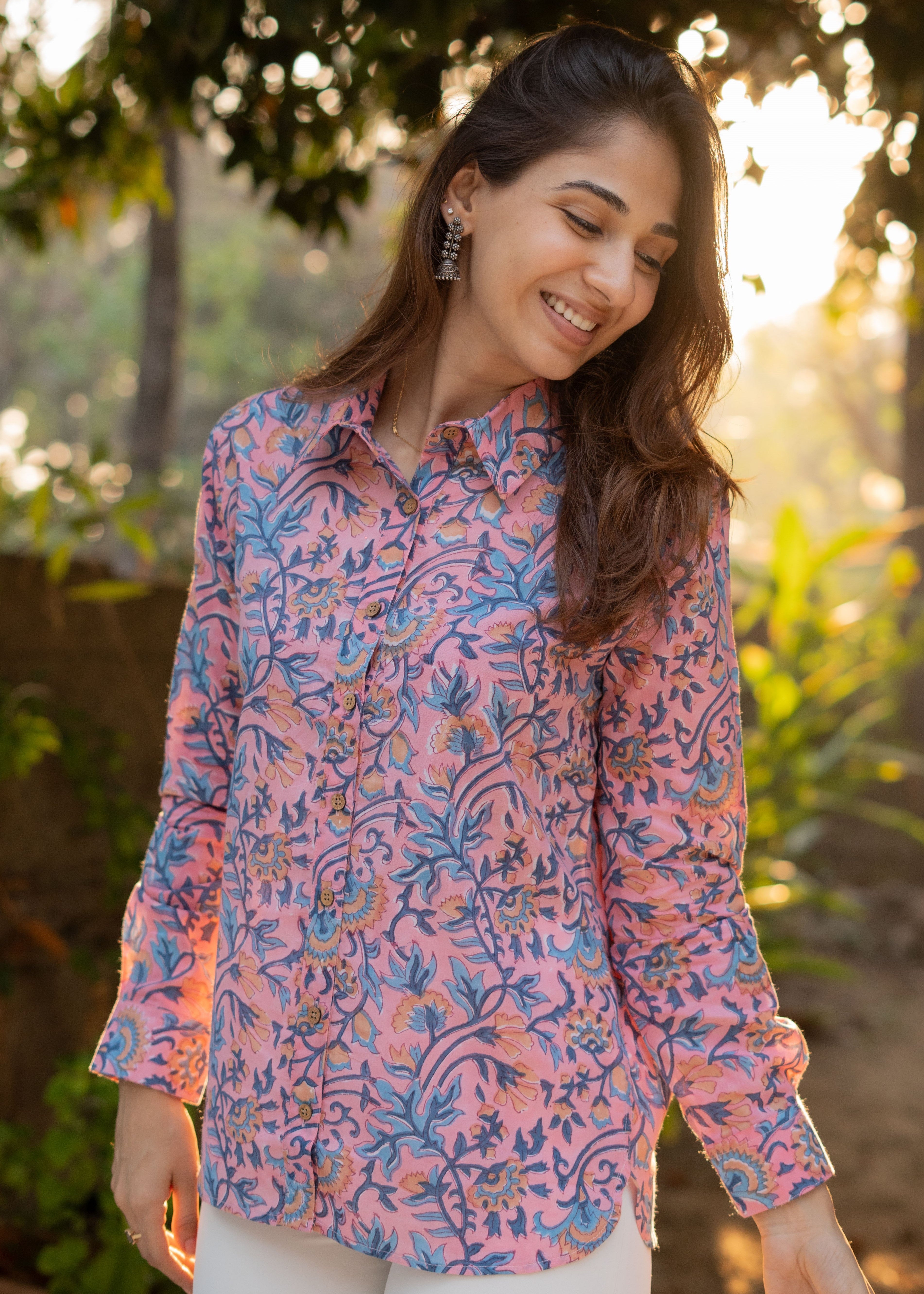 Pink Floral Handblock Shirt