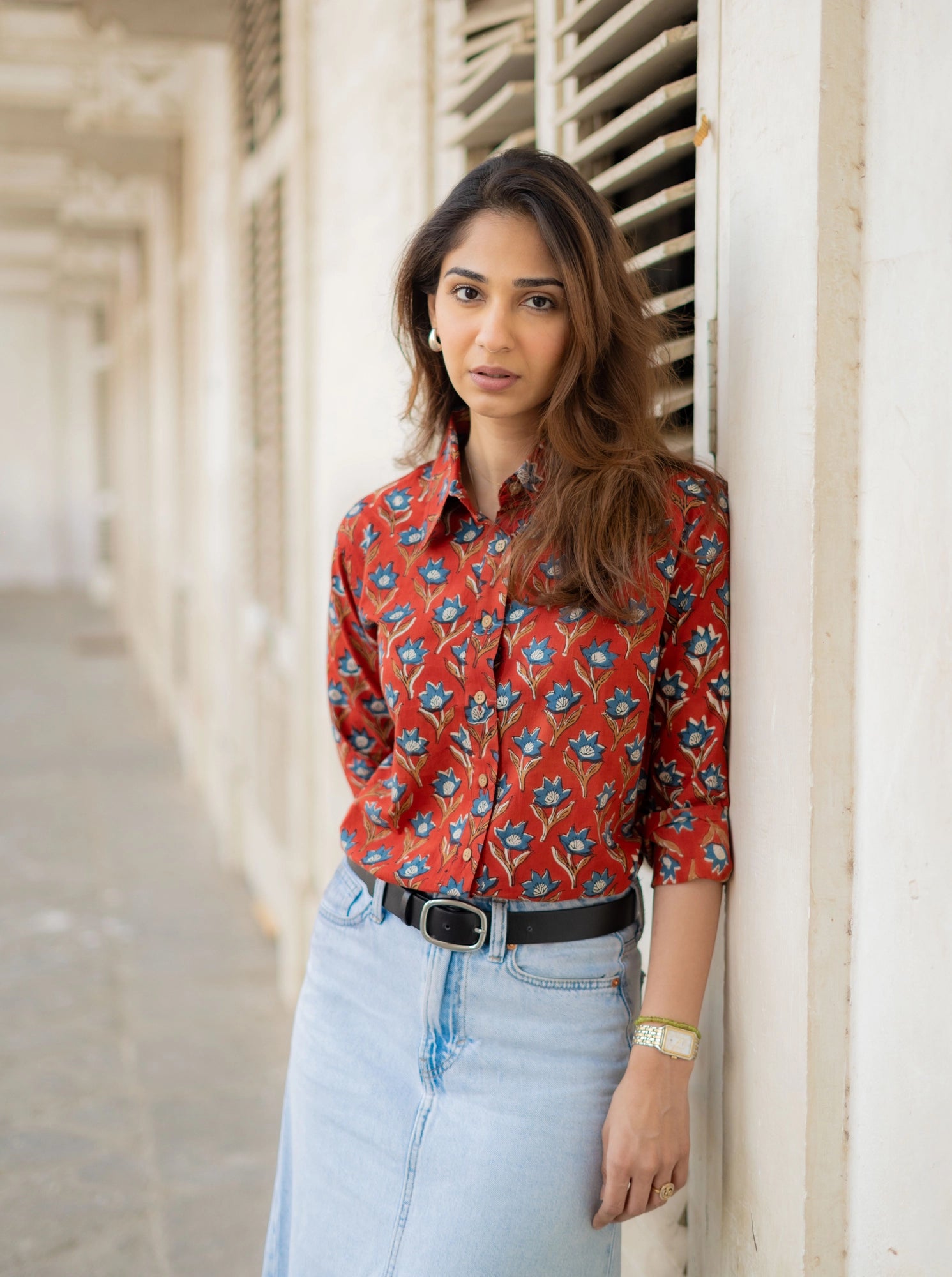 Red Bagru Block Print Shirt
