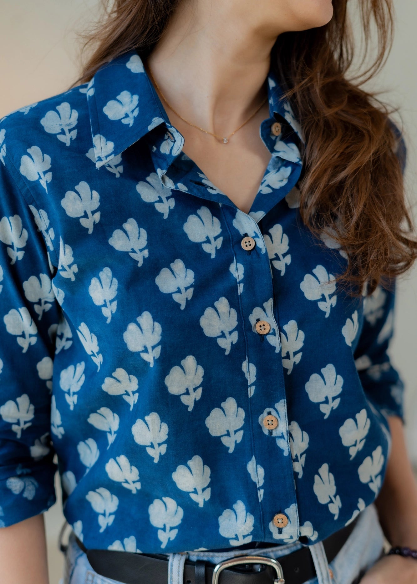 Navy Blue Bagru Block Print Cotton Shirt