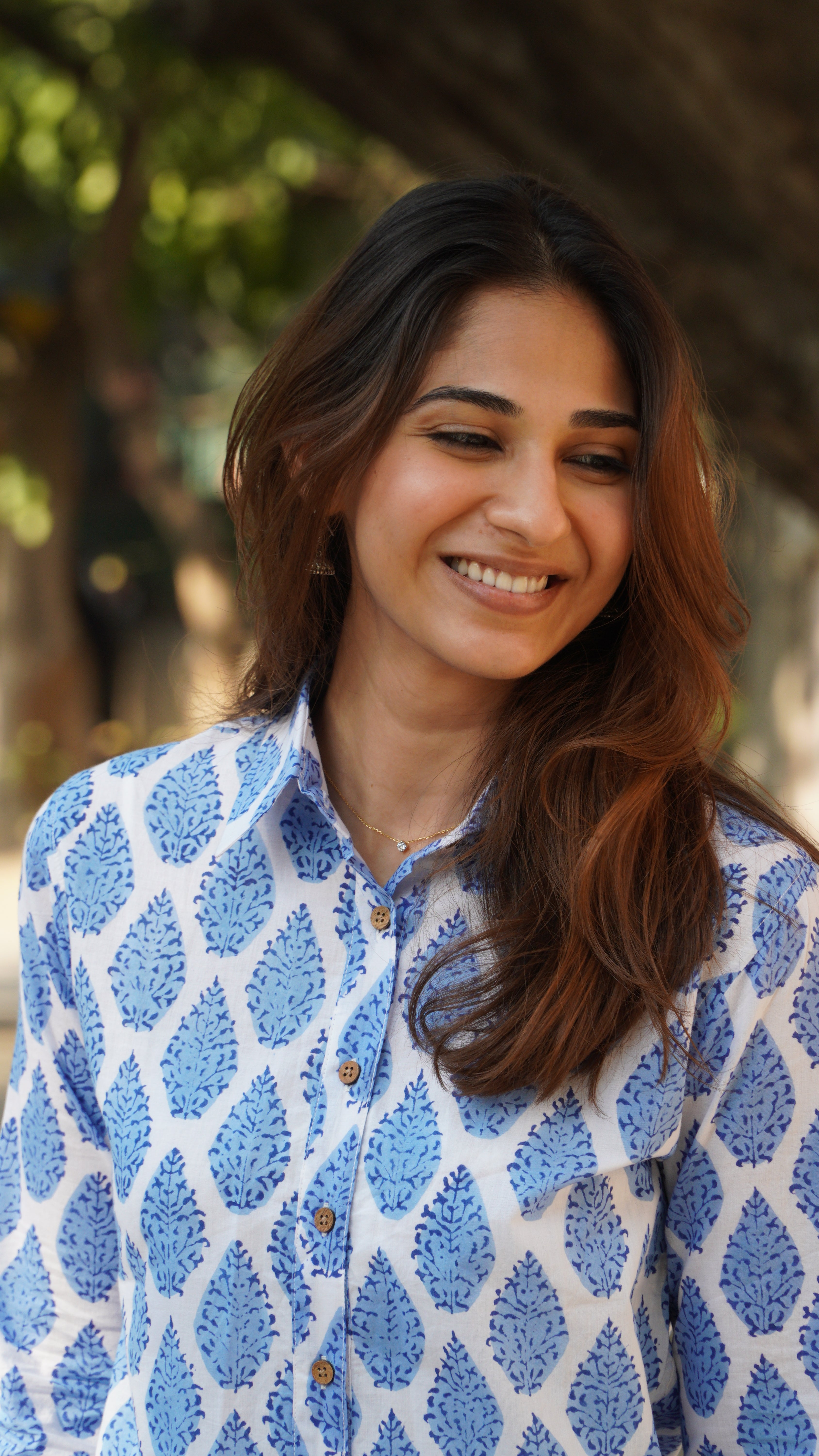 Blue Leaf Block Print Shirt