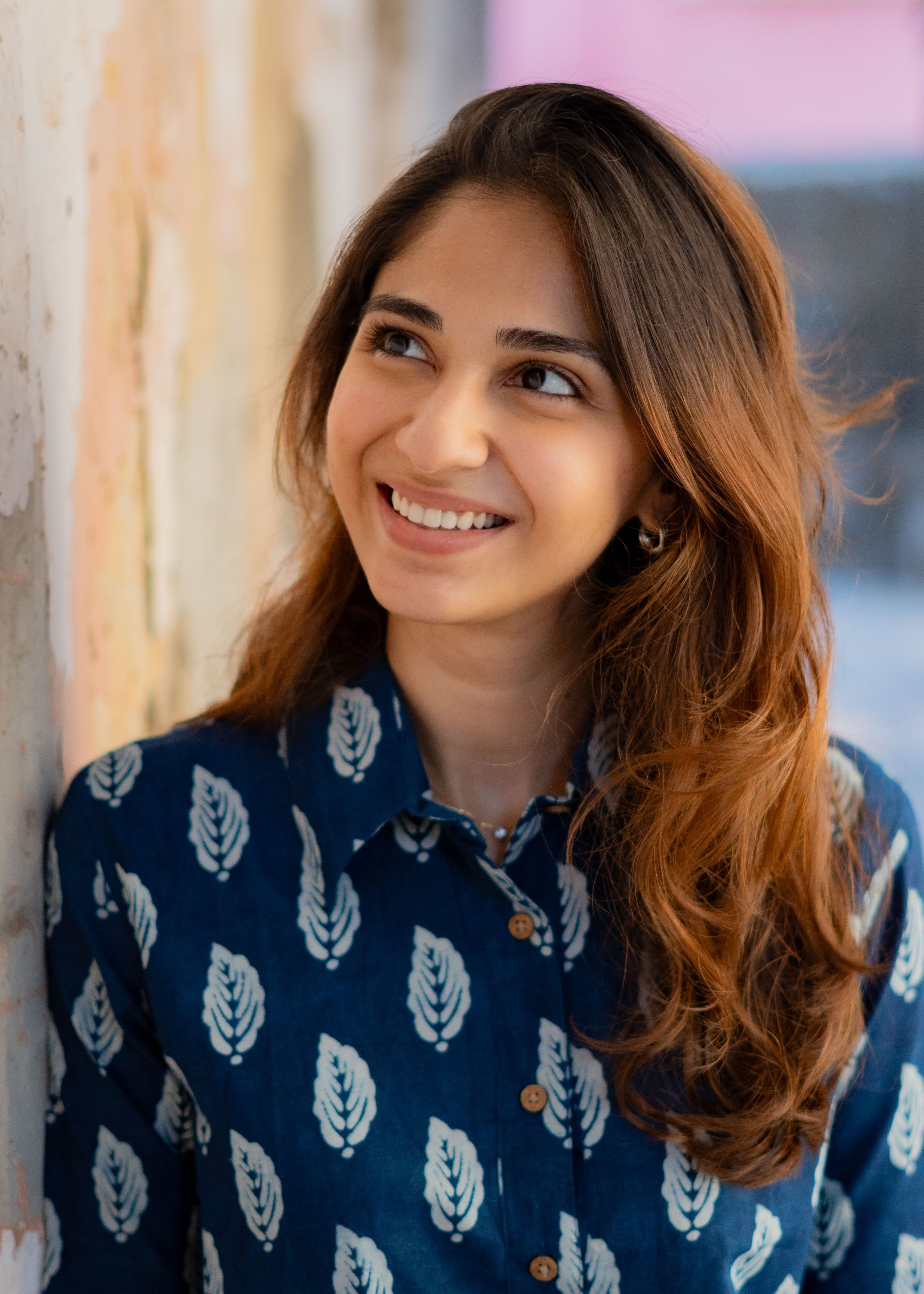 Navy Blue Leaf Handblock Print Shirt