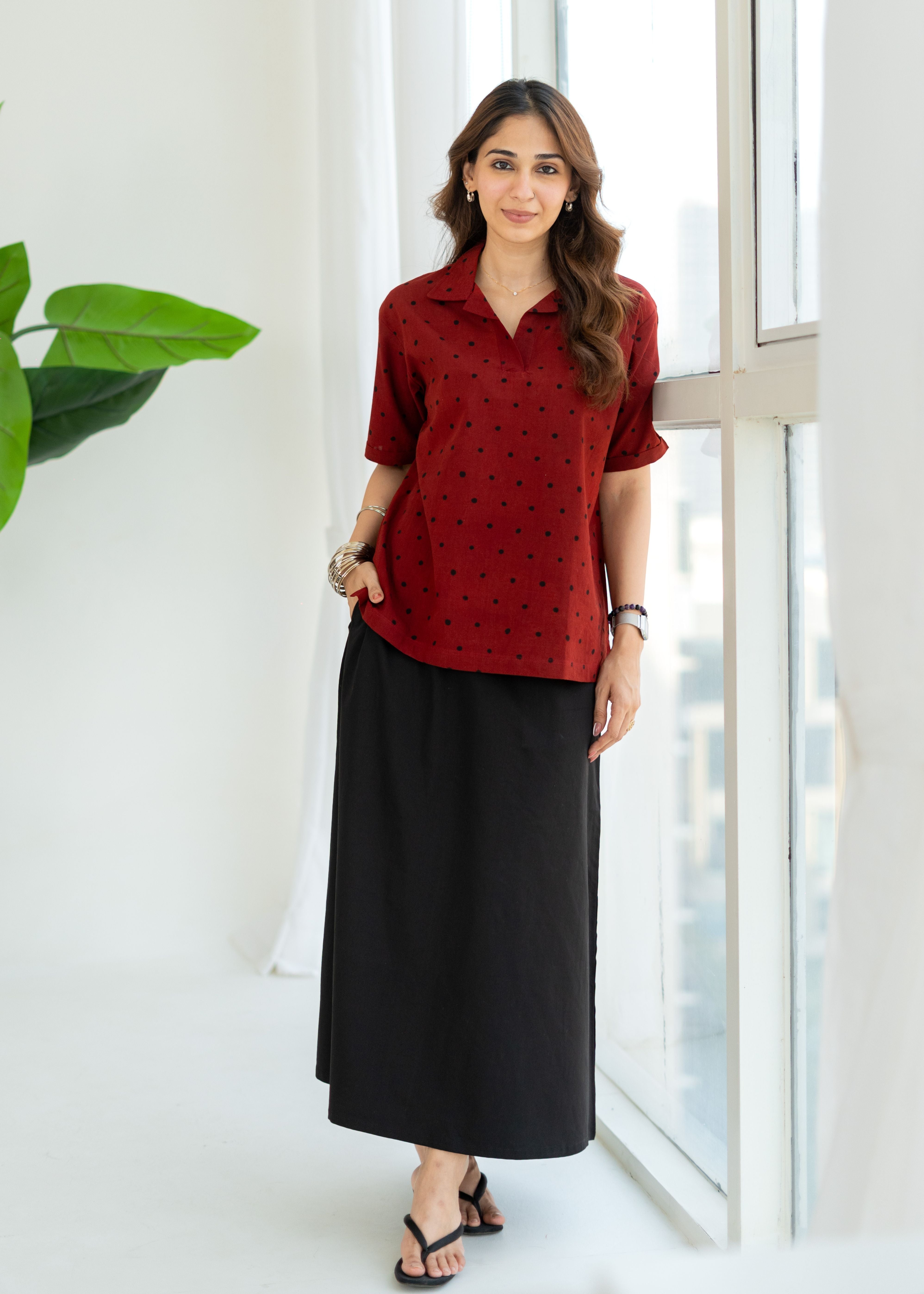 Red Polka Ajrakh Unisex Cotton T Shirt