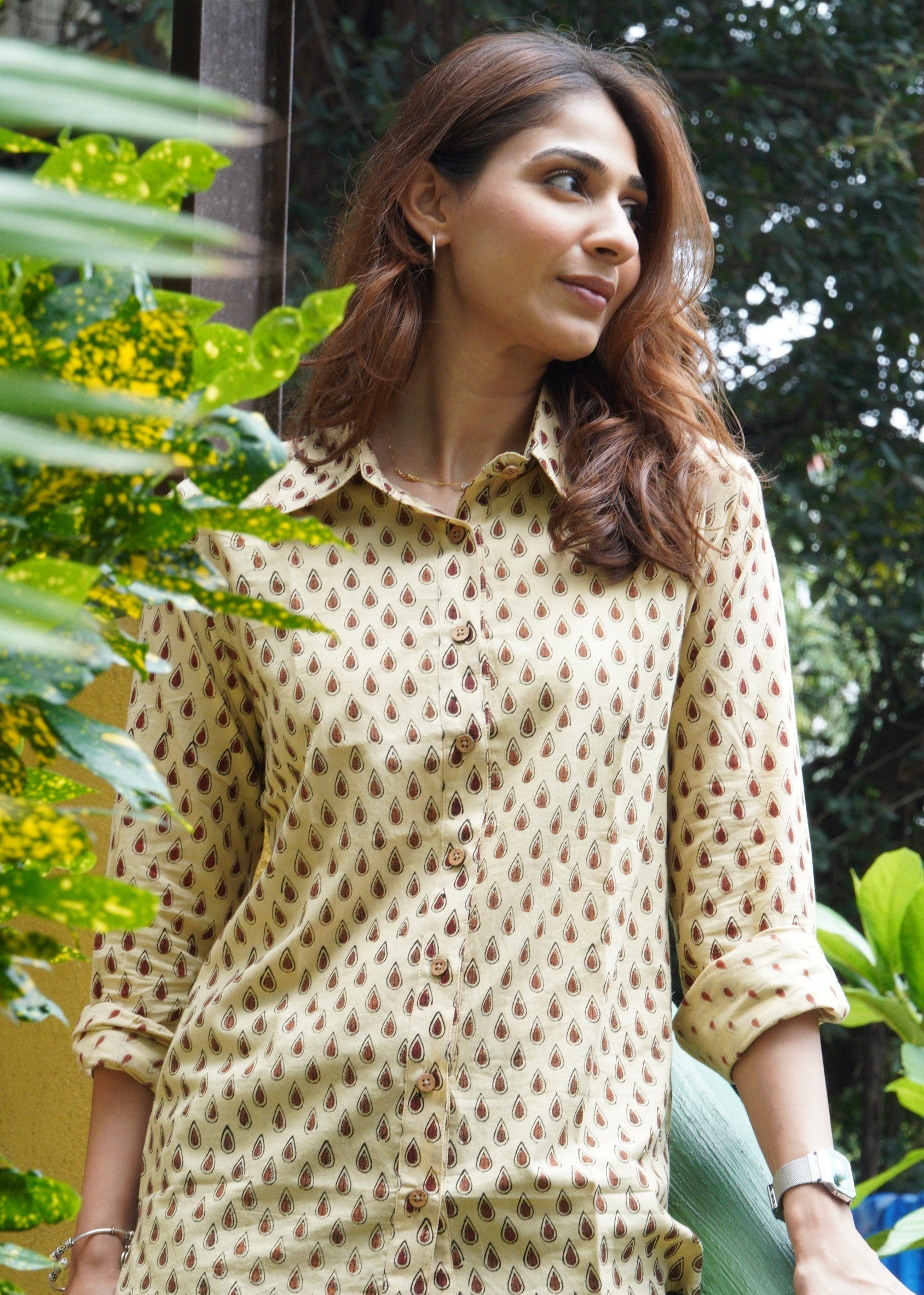 Cream Red Bagru Handblock Shirt