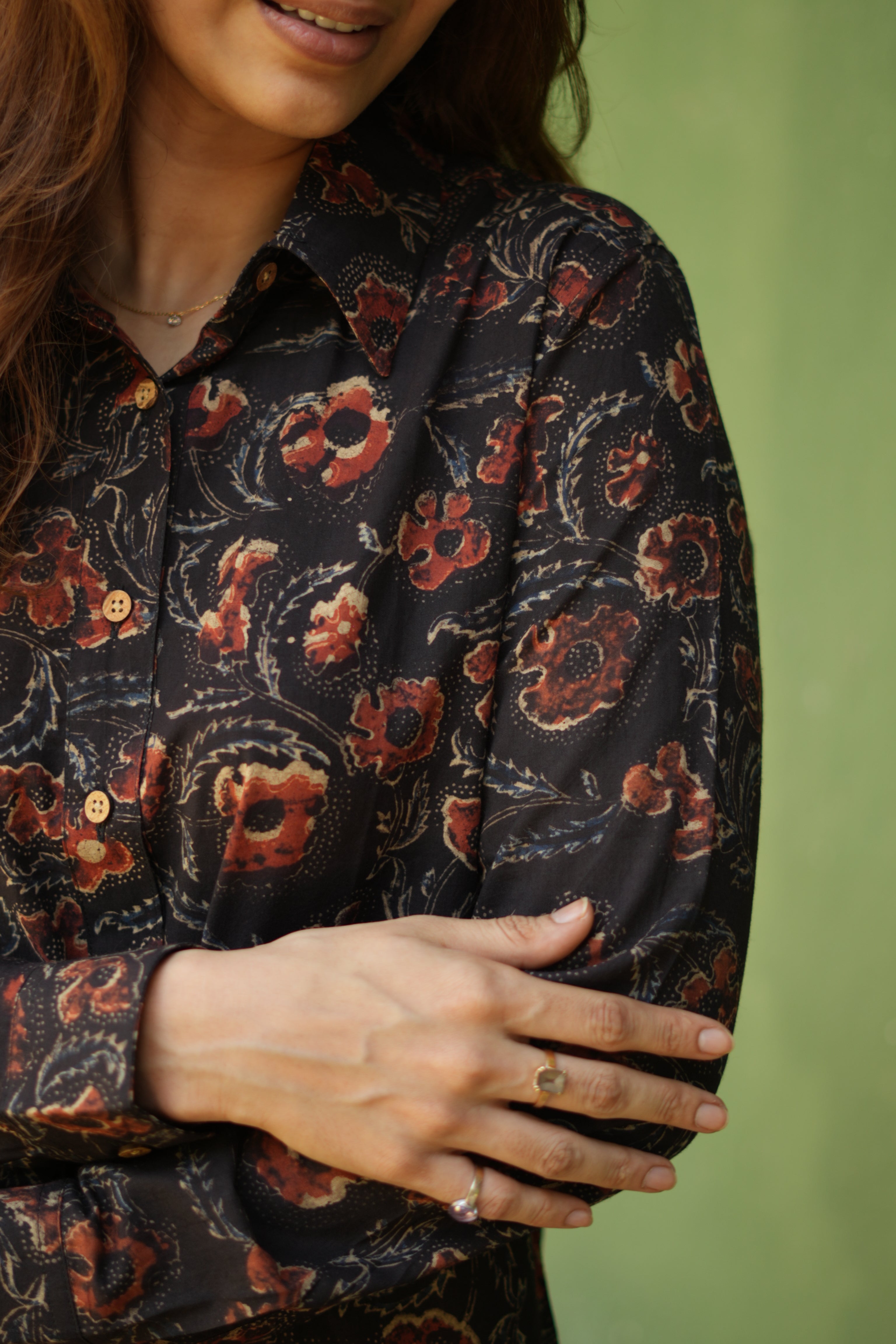 Black Red Bagru Handblock Cotton Shirt