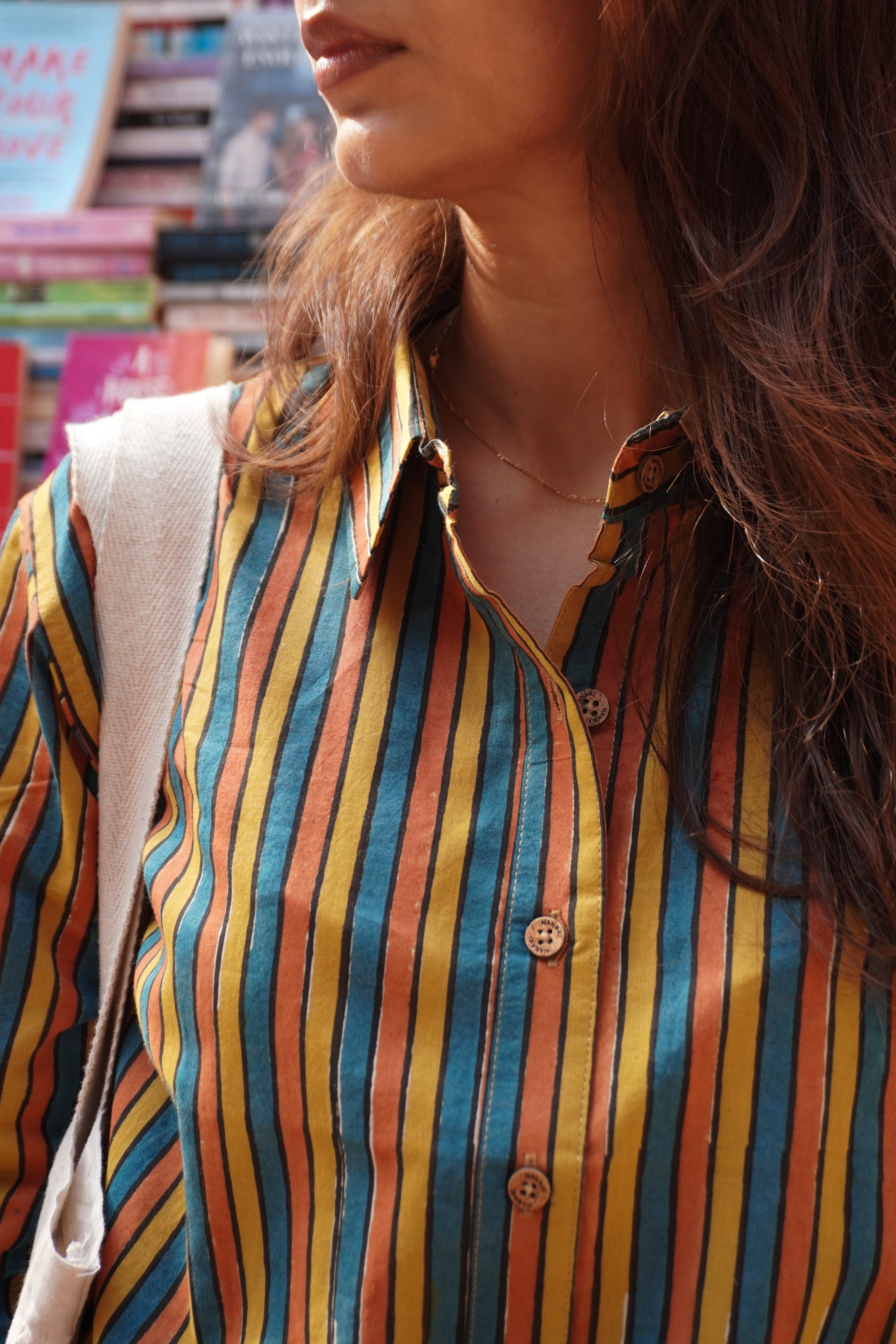 Jaipuri Rangeen Stripe Handblock Cotton Shirt