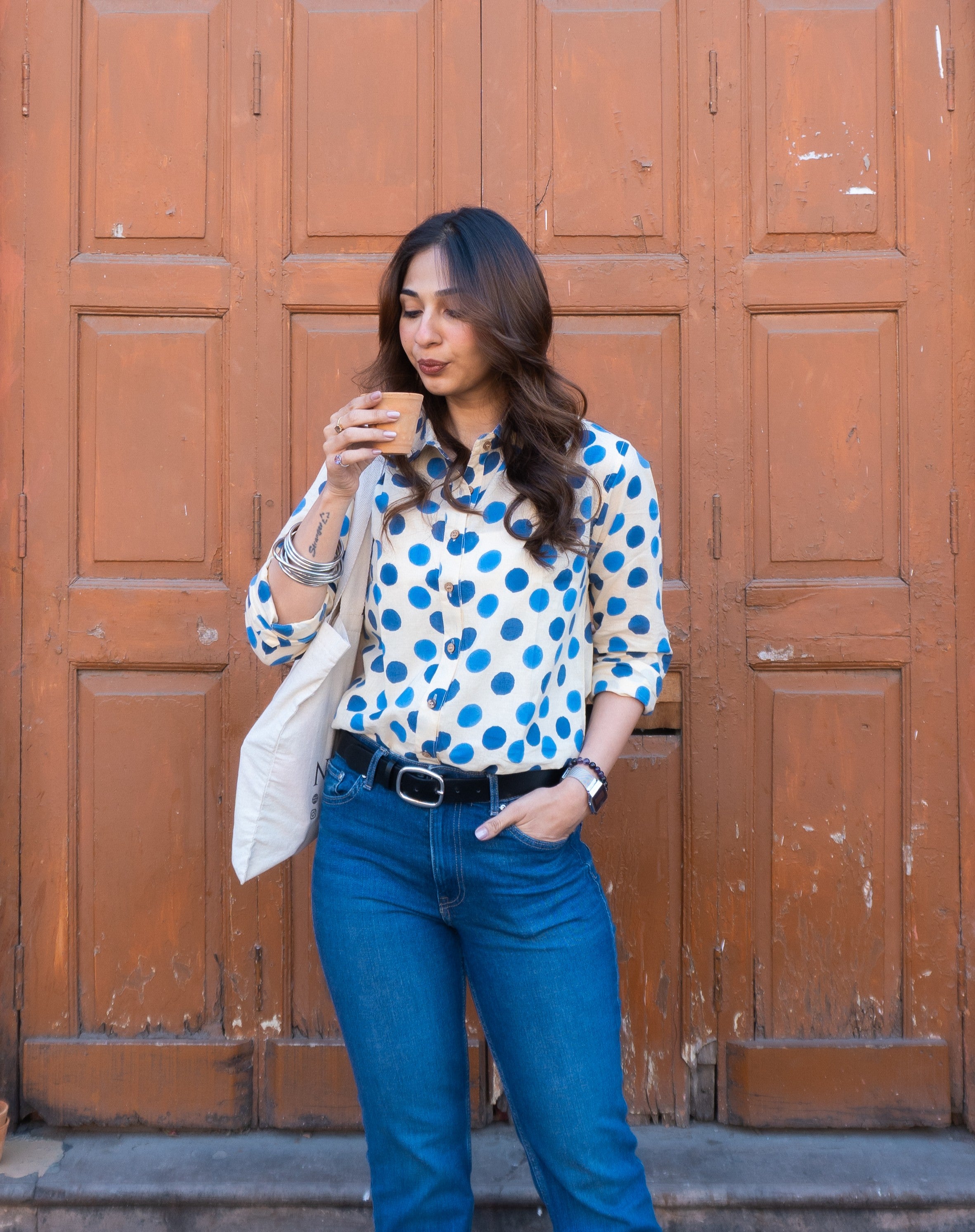 Jaipuri Polka Handblock Cotton Shirt