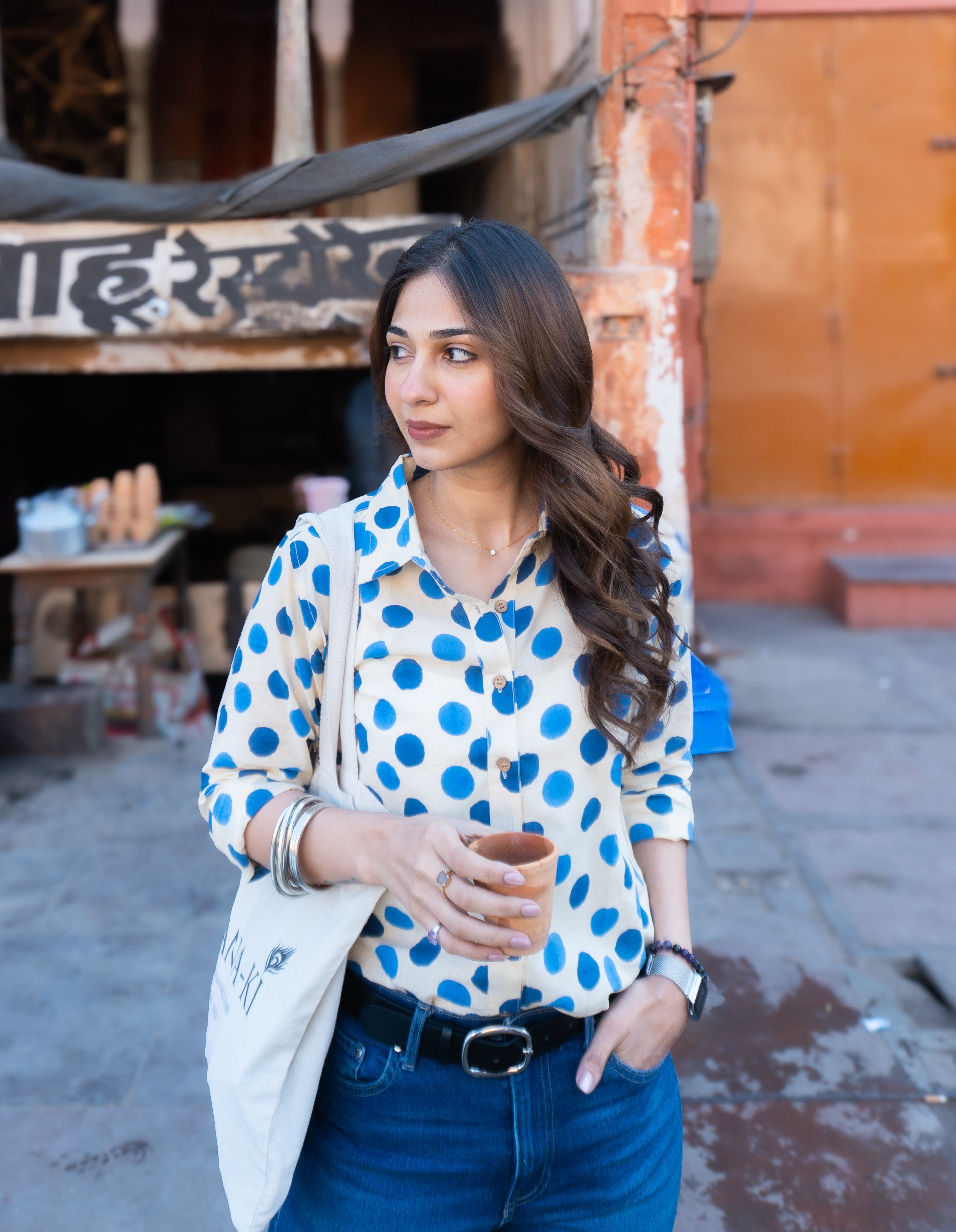Jaipuri Polka Handblock Cotton Shirt