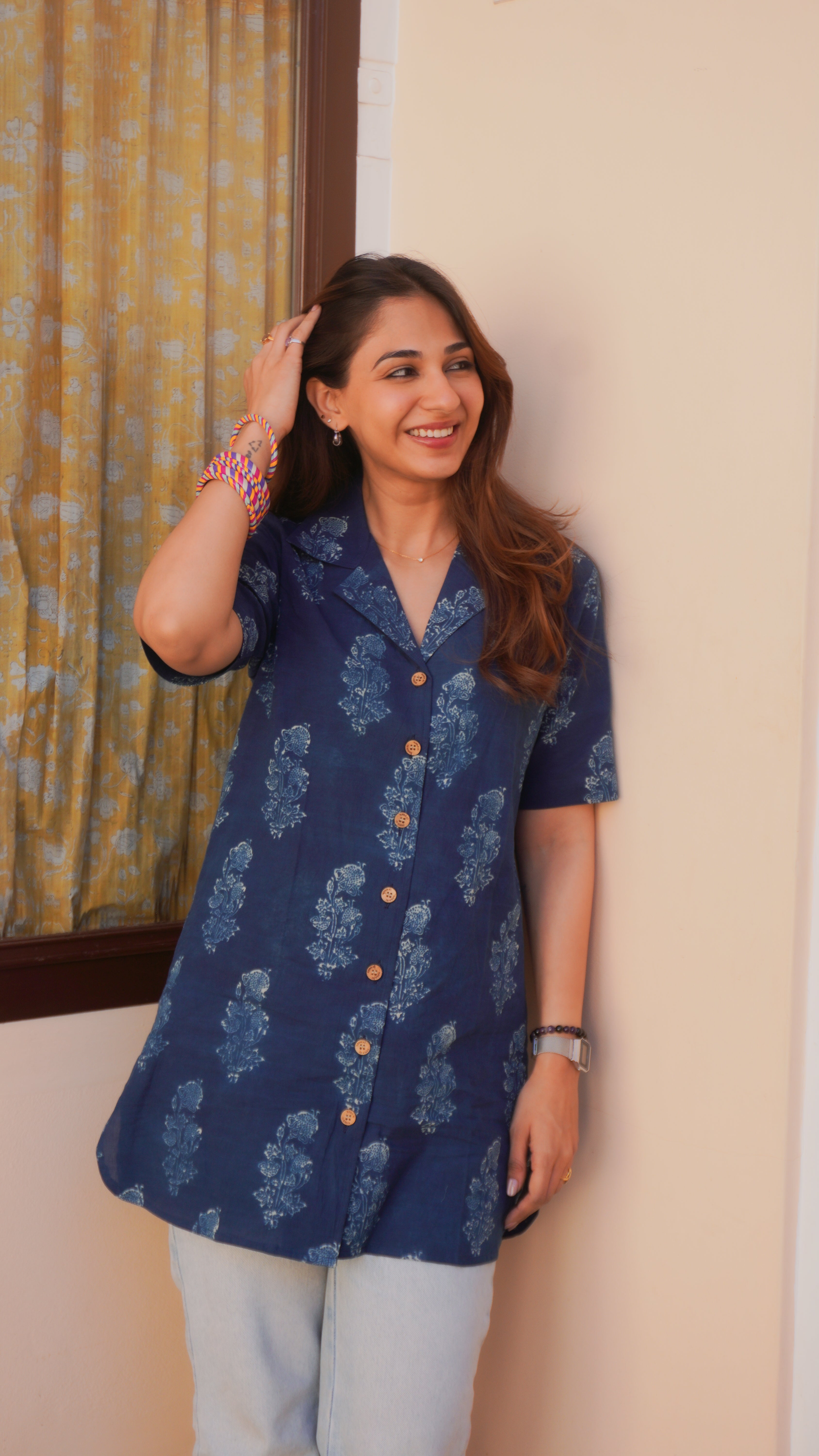 Ajrakh Sky Heaven Handblock Cotton Shirt Kurti