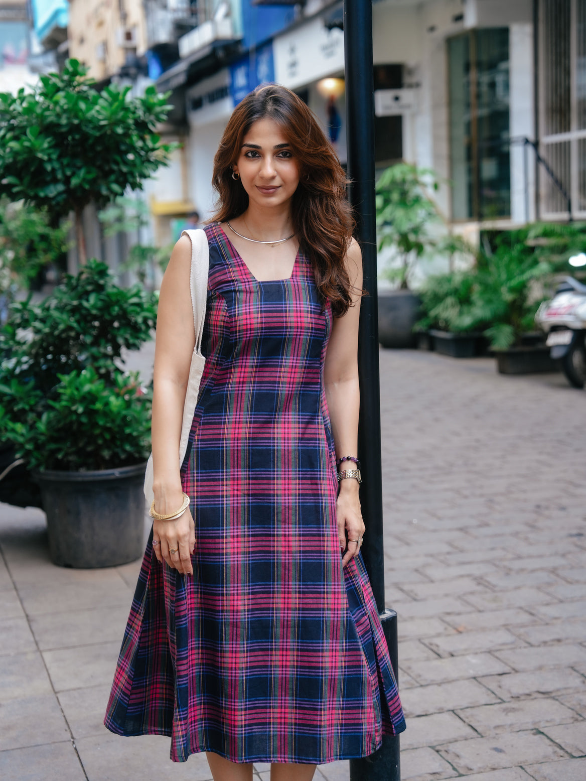 Black Madras Checks Cotton Corset Dress
