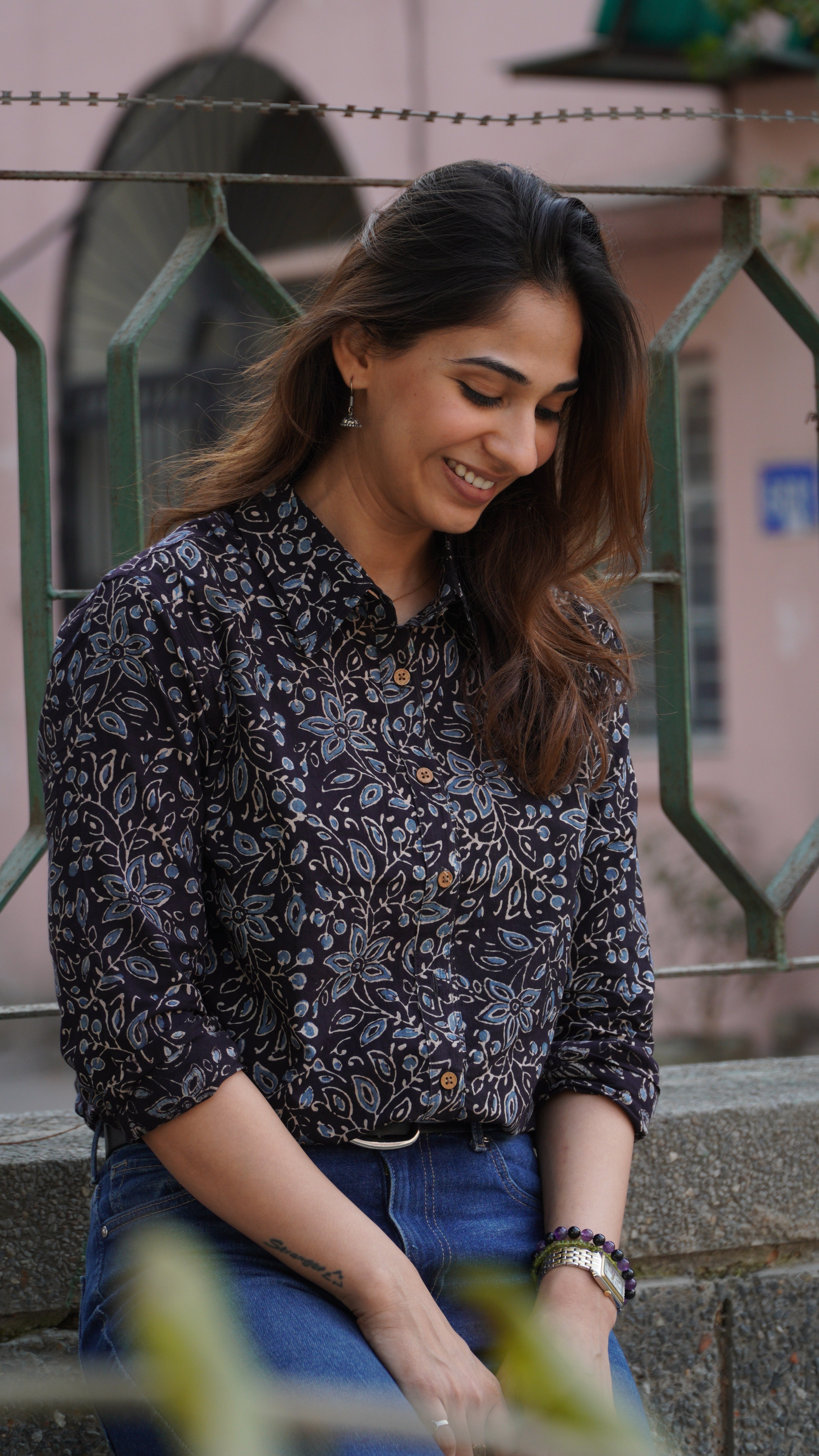 Black Ajrakh Block Print Shirt