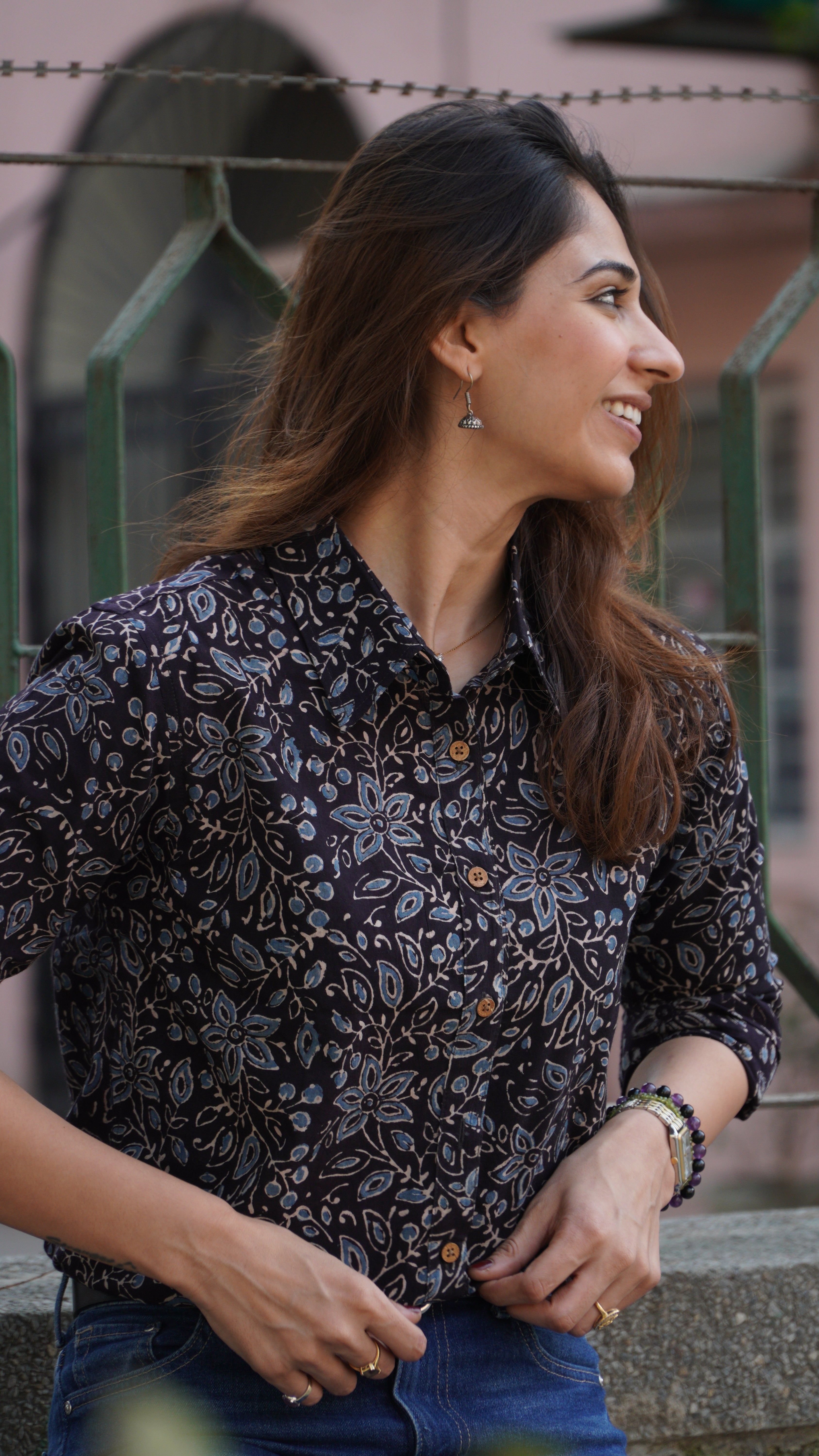 Black Ajrakh Block Print Shirt