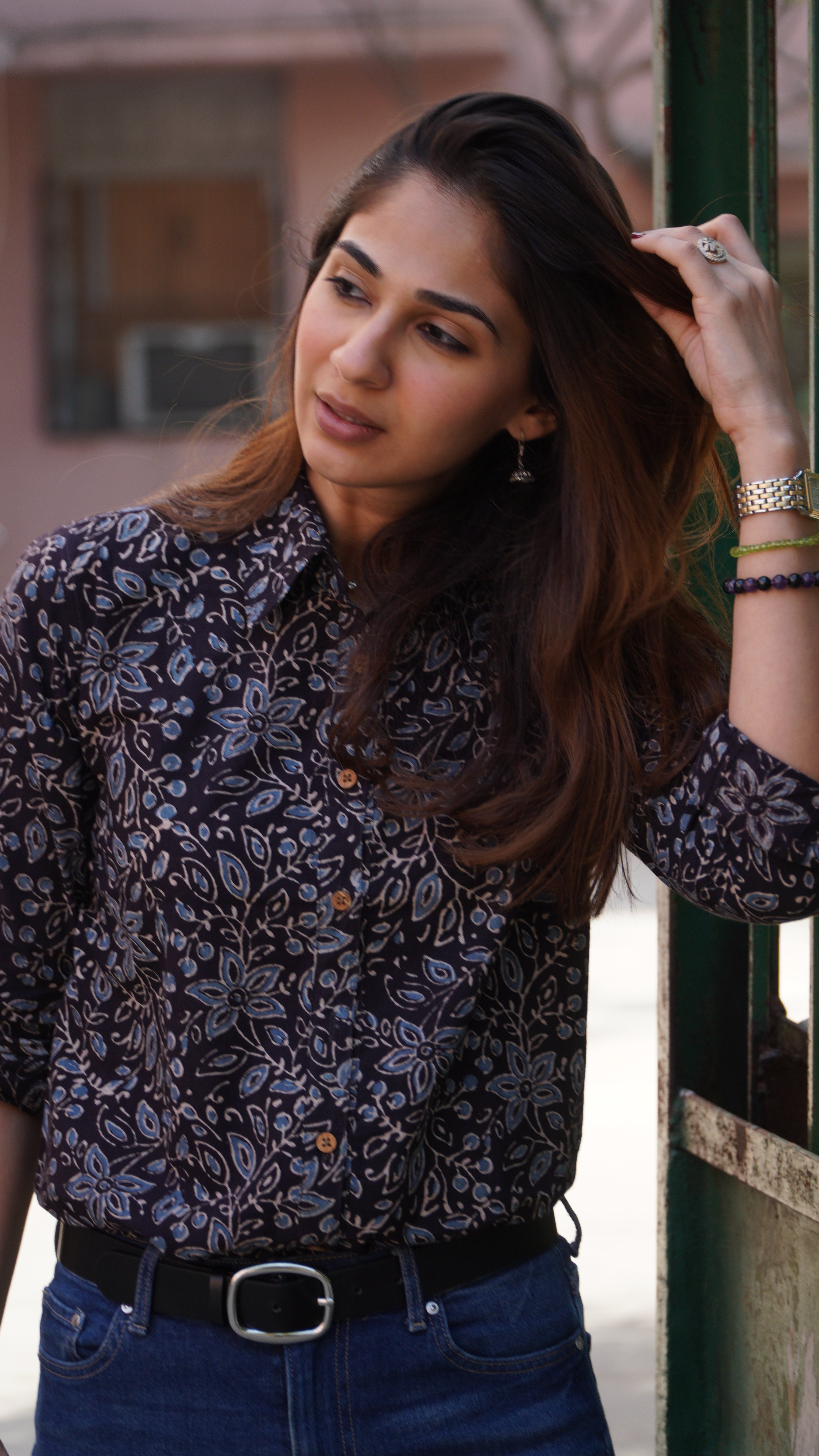 Black Ajrakh Block Print Shirt