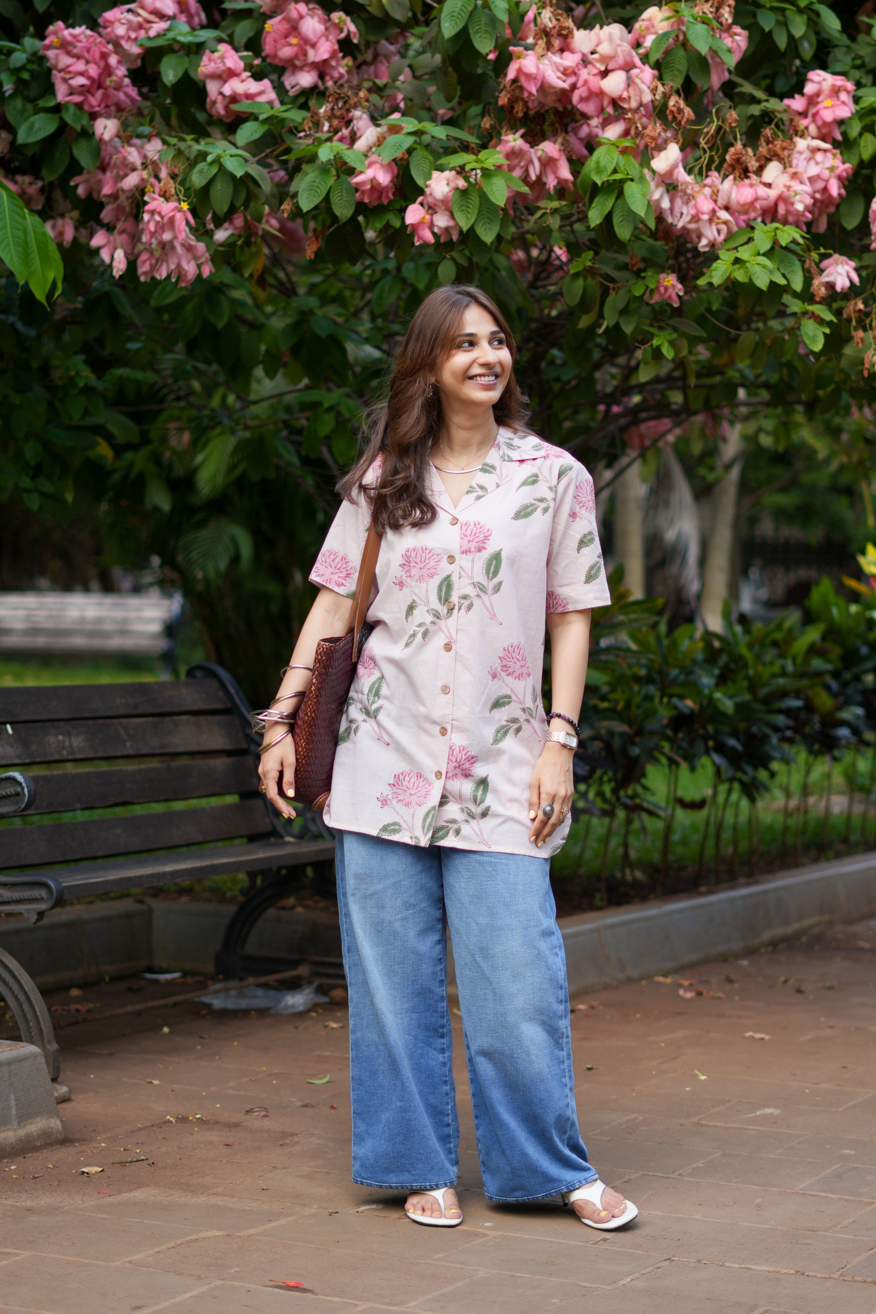 Pink Blossom Handblock Cotton Shirt Kurti