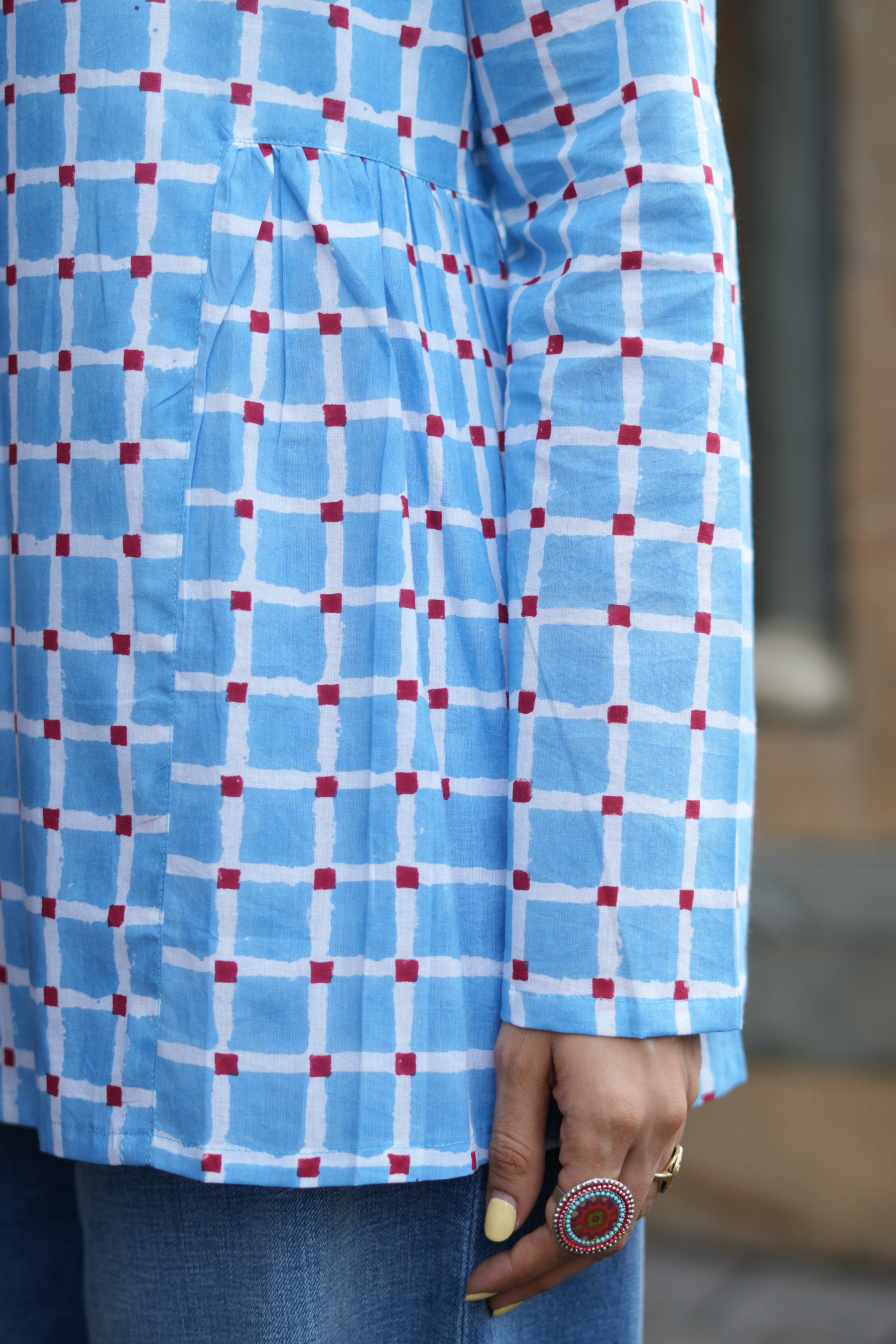 Sanganeri Square Bell Sleeves Cotton Short Top