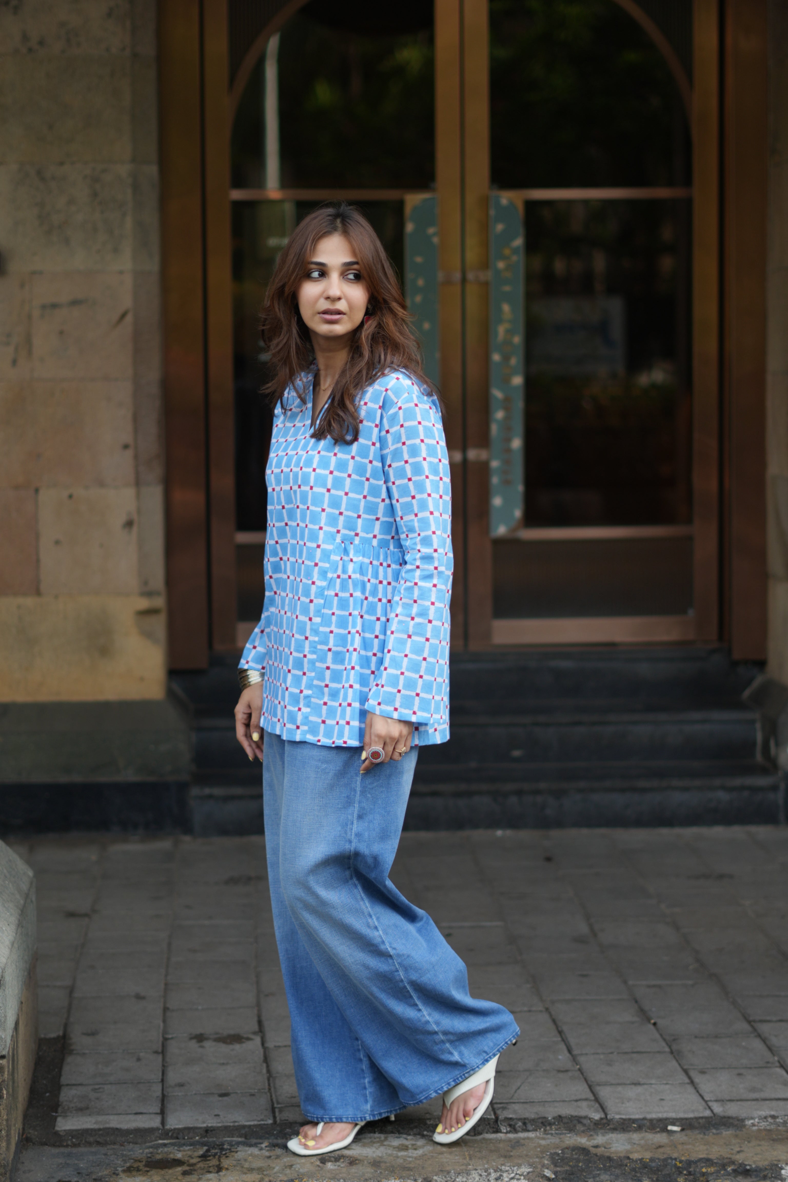 Sanganeri Square Bell Sleeves Cotton Short Top
