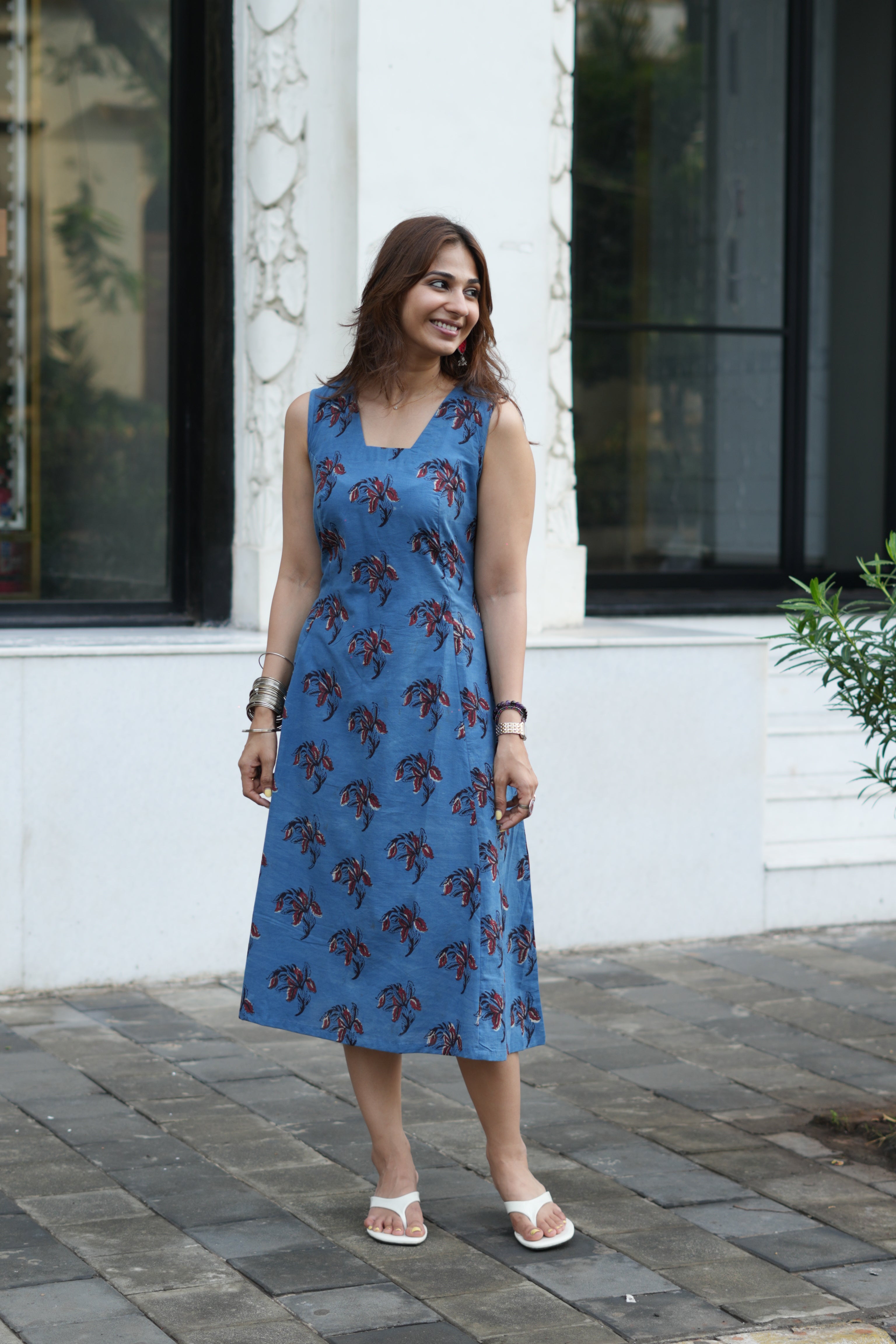 Indigo Handblock Cotton Corset Dress