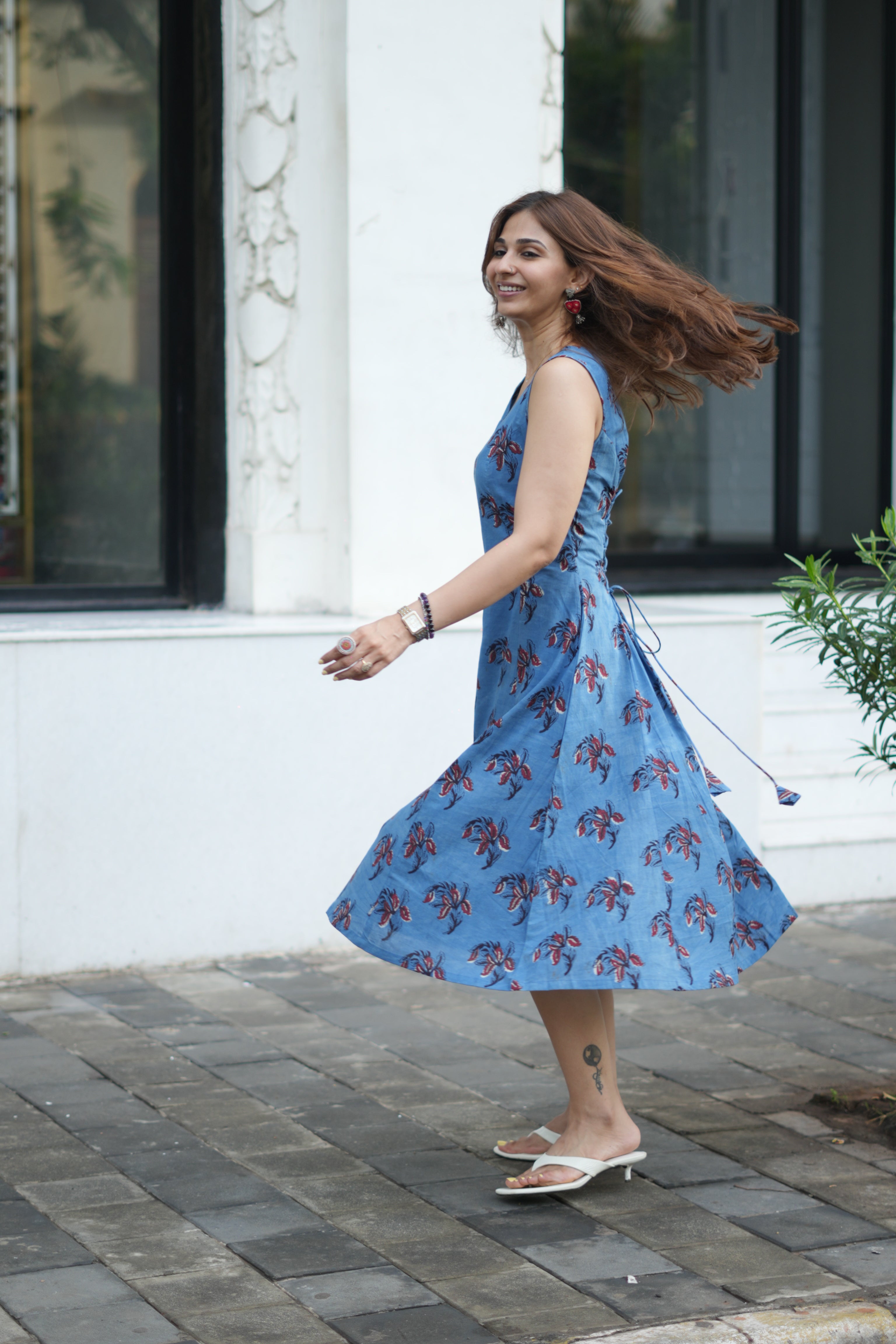 Indigo Handblock Cotton Corset Dress