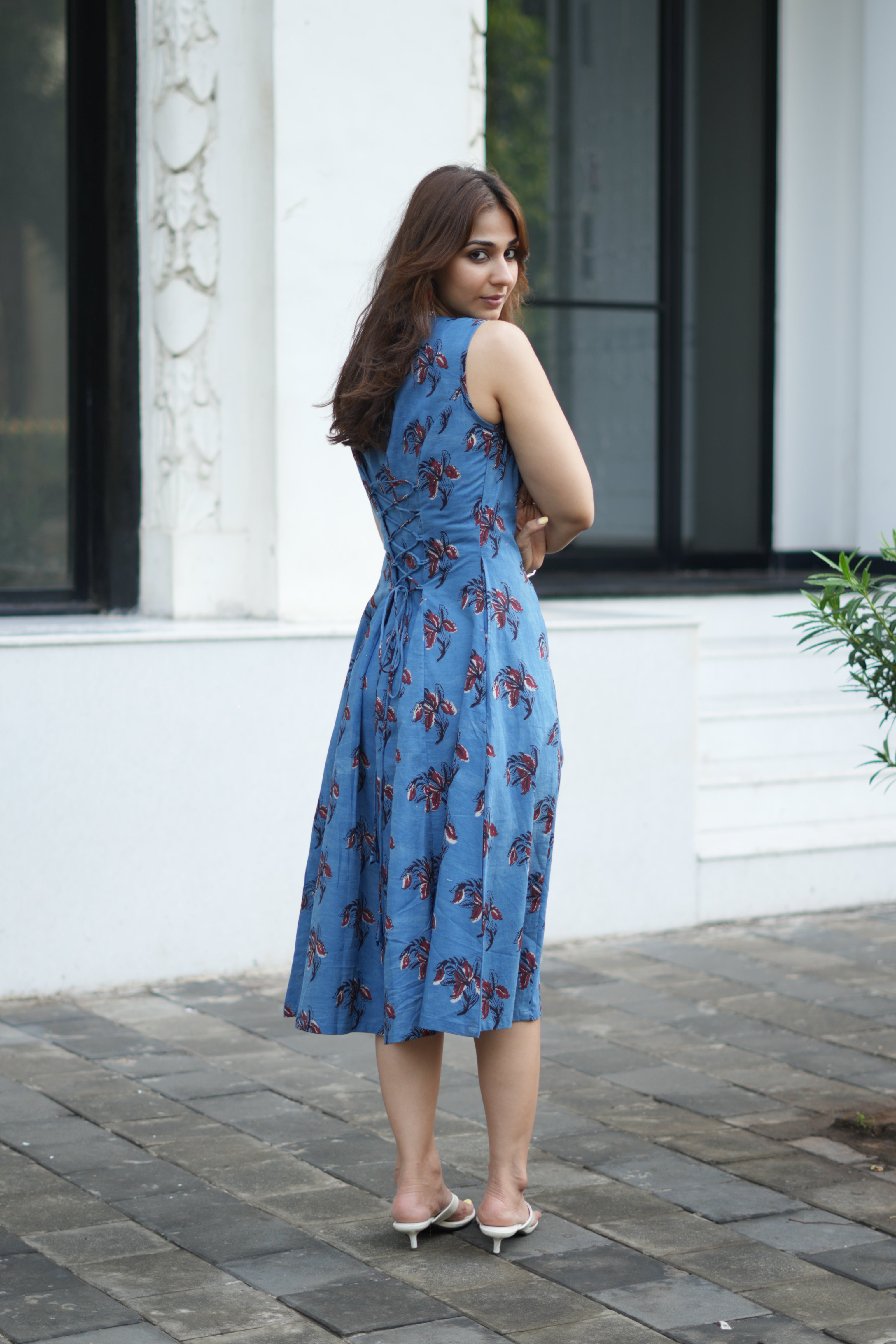 Indigo Handblock Cotton Corset Dress