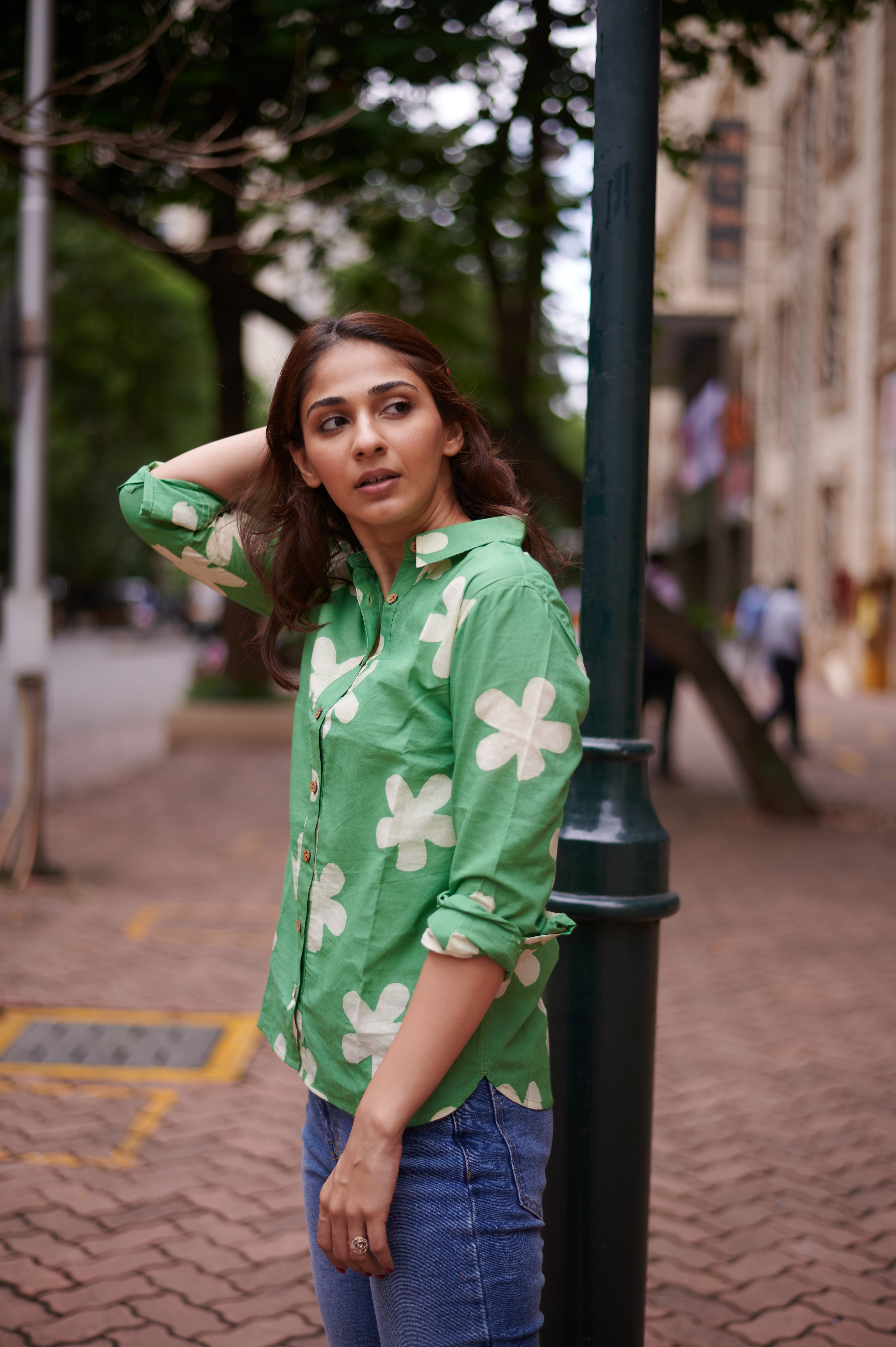 Green Spring Cotton Printed Shirt