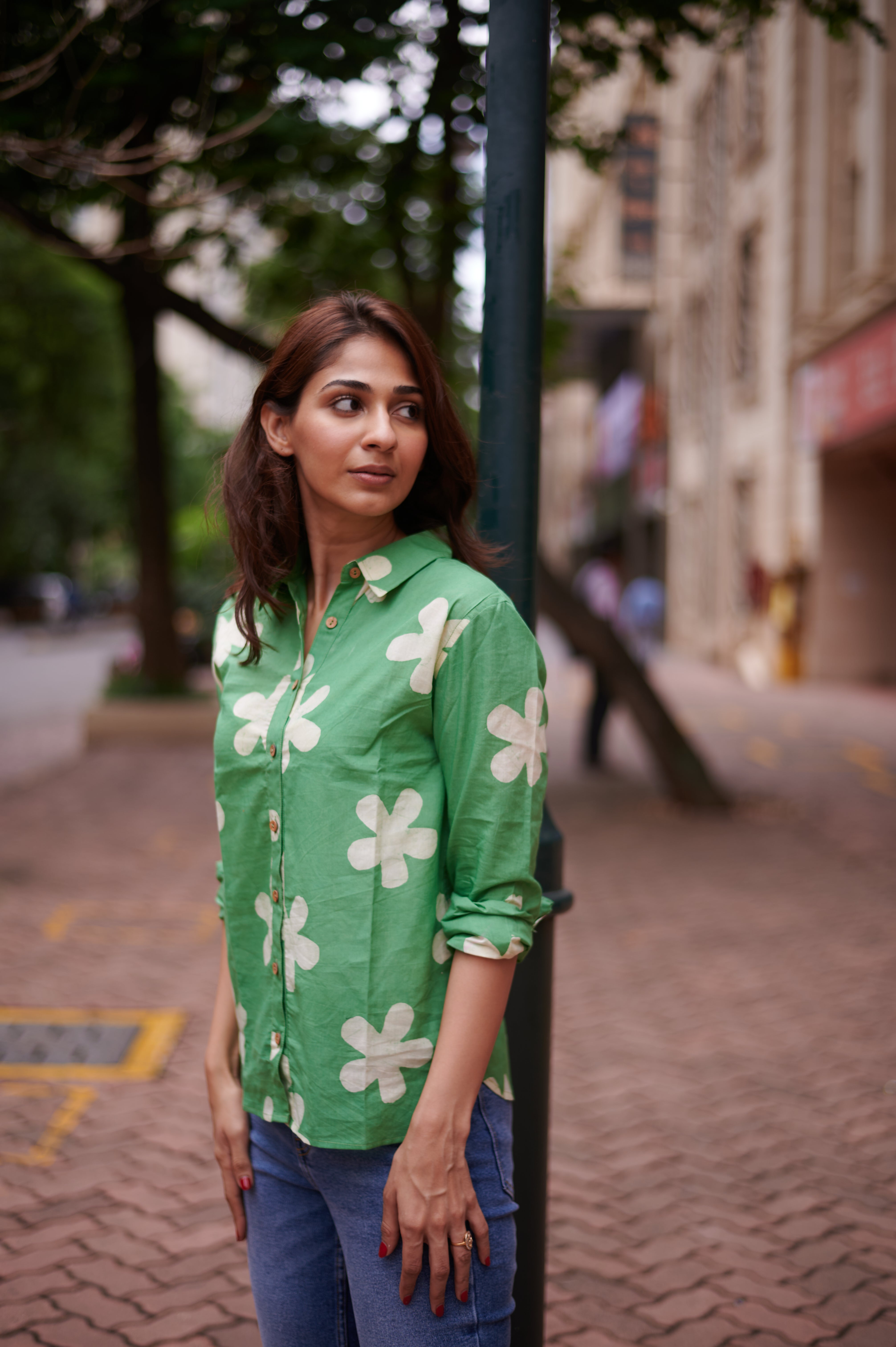Green Spring Cotton Printed Shirt