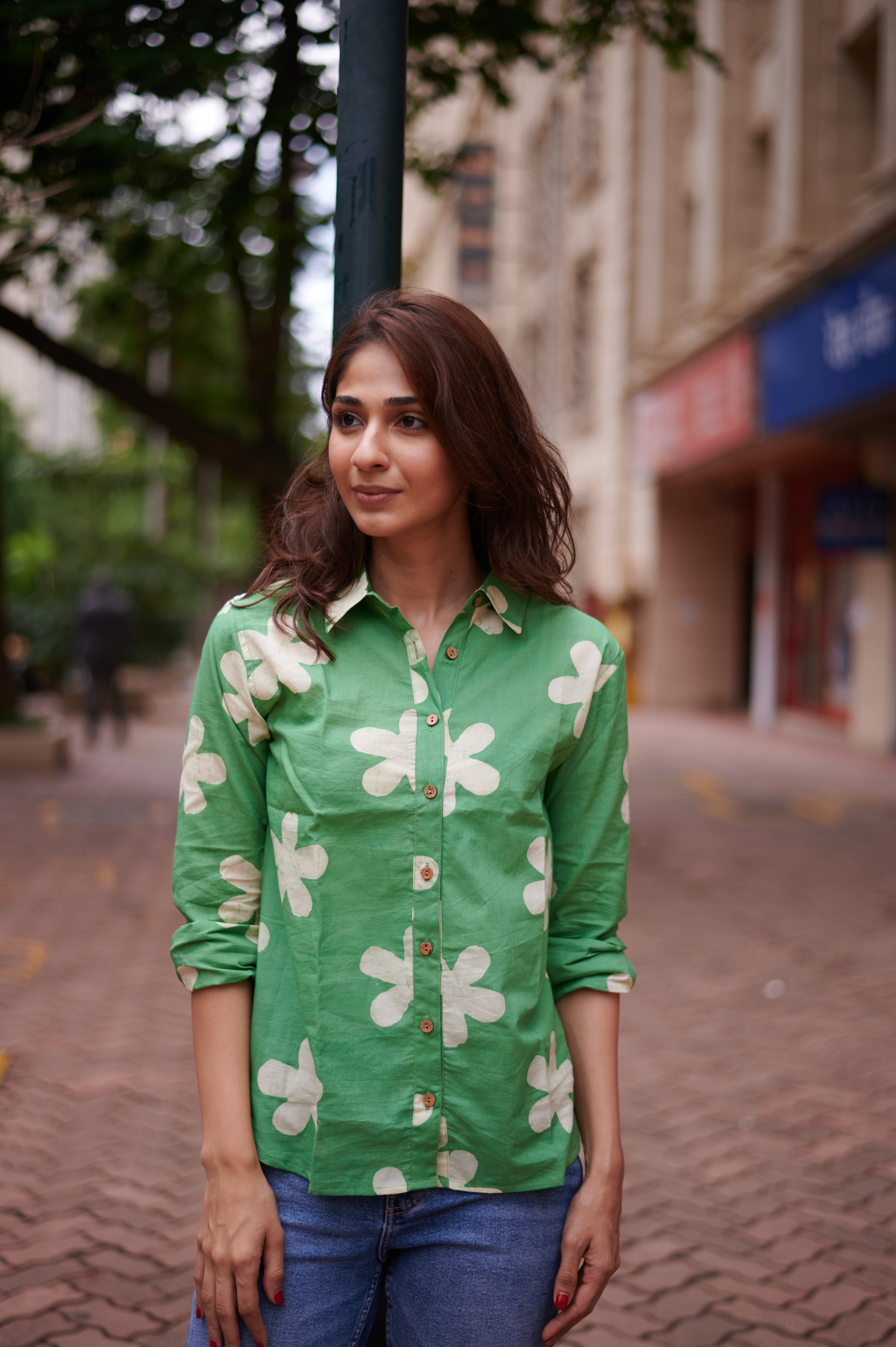 Green Spring Cotton Printed Shirt
