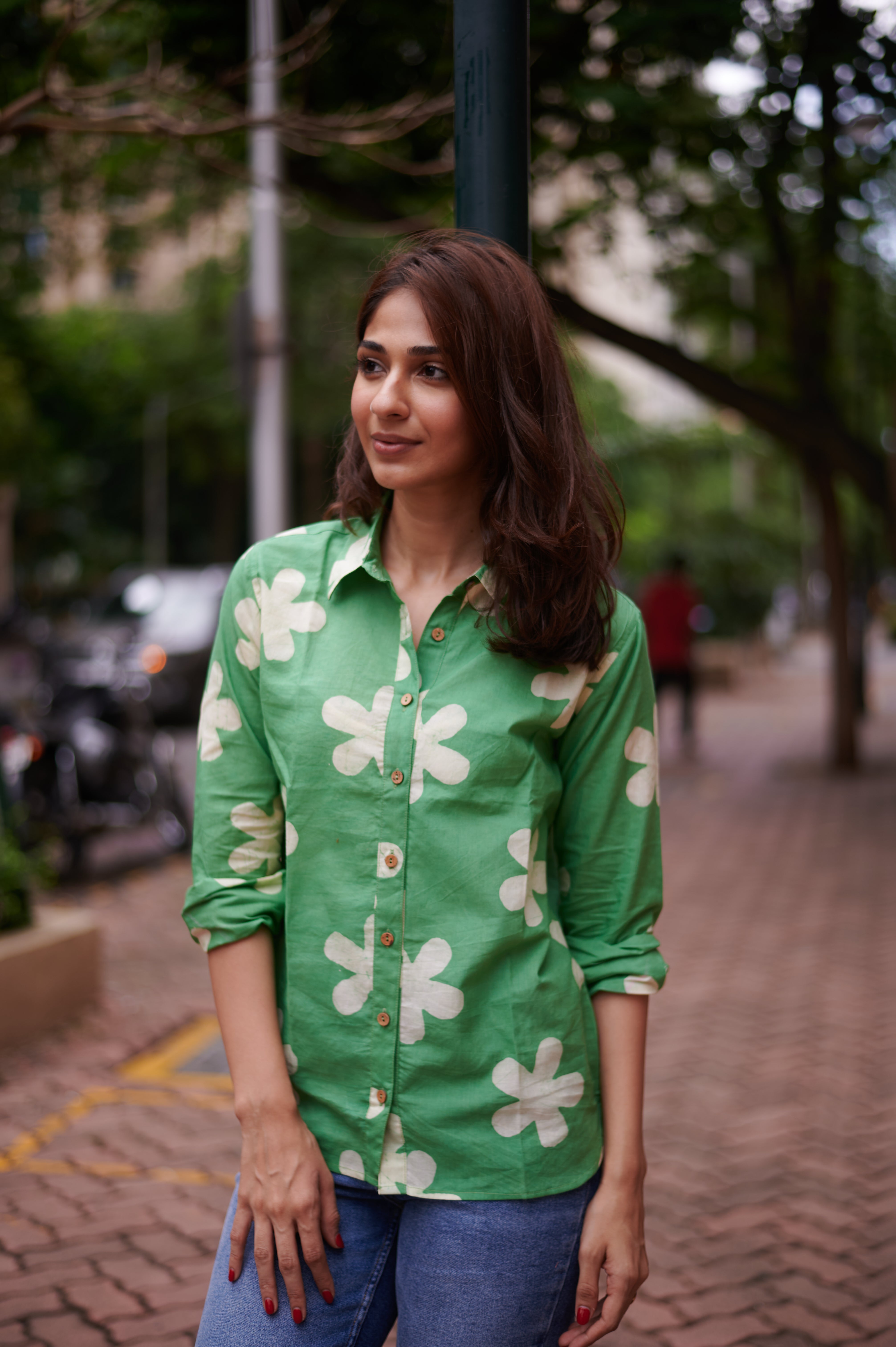 Green Spring Cotton Printed Shirt